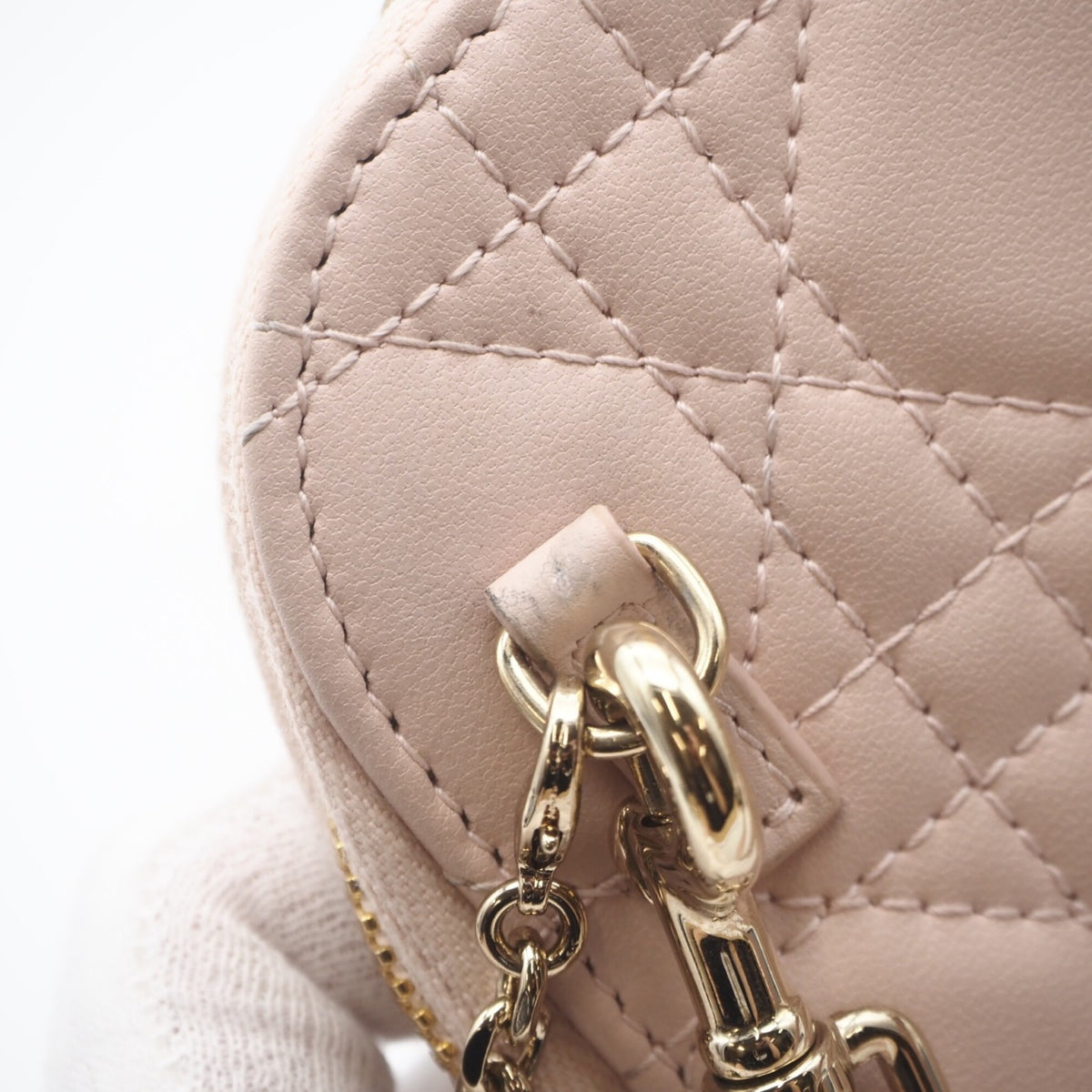 Christian Dior Lady Dior Pink Beige Leather Shoulder Bag (Pre-Owned)