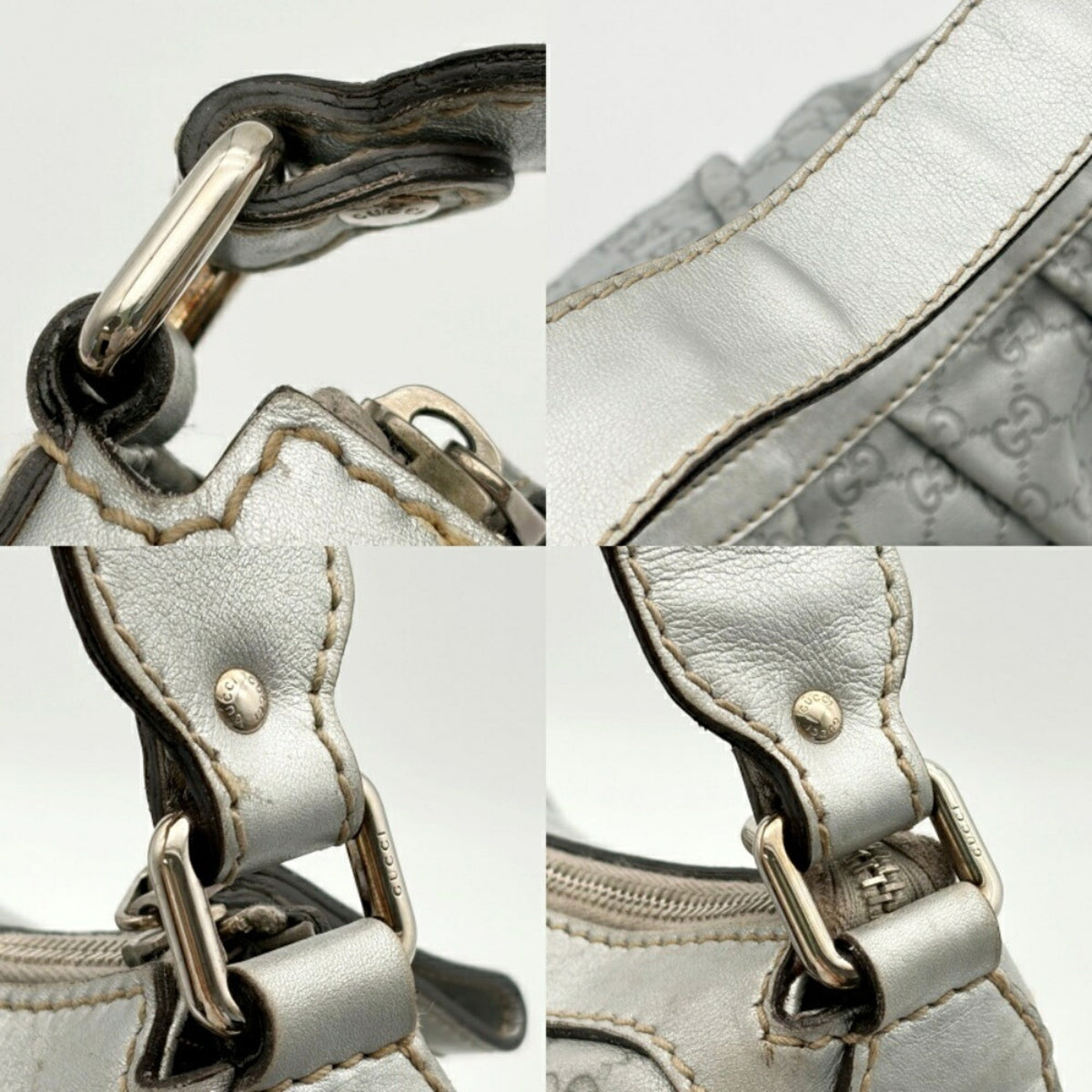Gucci Metallic Silver Leather Shoulder Bag (Pre-Owned)