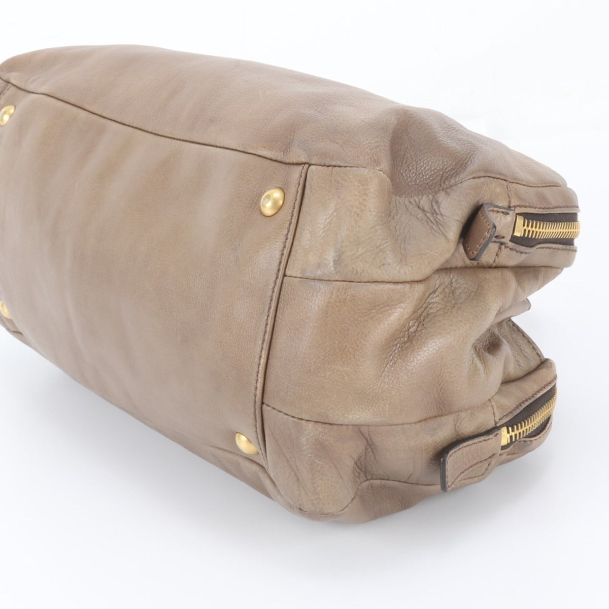 Miu Miu Green Khaki Leather Boston Bag Handbag Tote Bag (Pre-Owned)