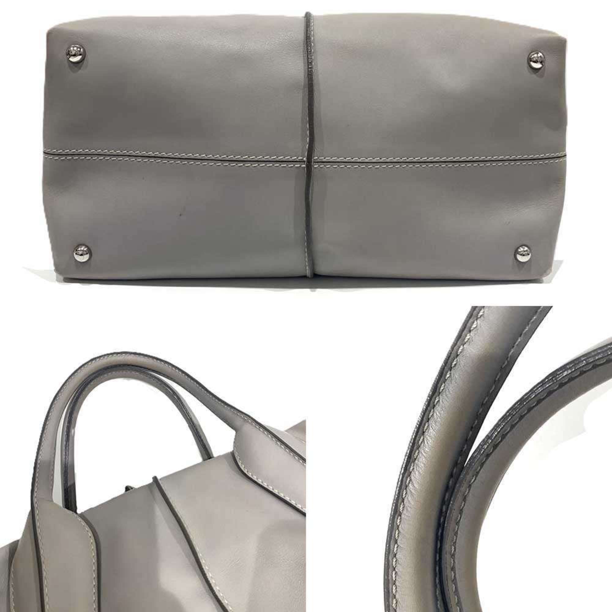 Tod's Gray Leather Handbag Shoulder Bag (Pre-Owned)