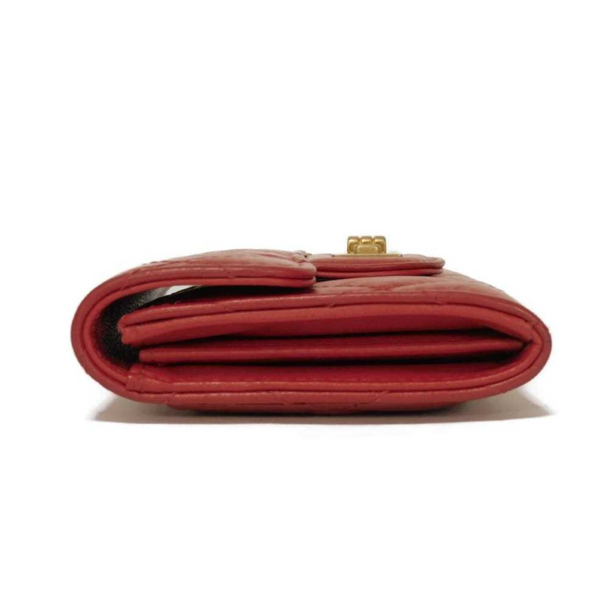 Chanel Red Color Leather Wallet (Bi-Fold) (Pre-Owned)