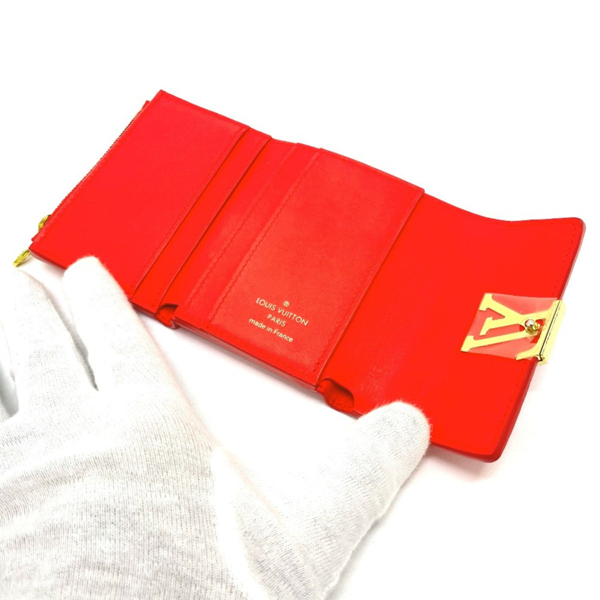 Louis Vuitton Red Color Leather Wallet (Tri-Fold) (Pre-Owned)