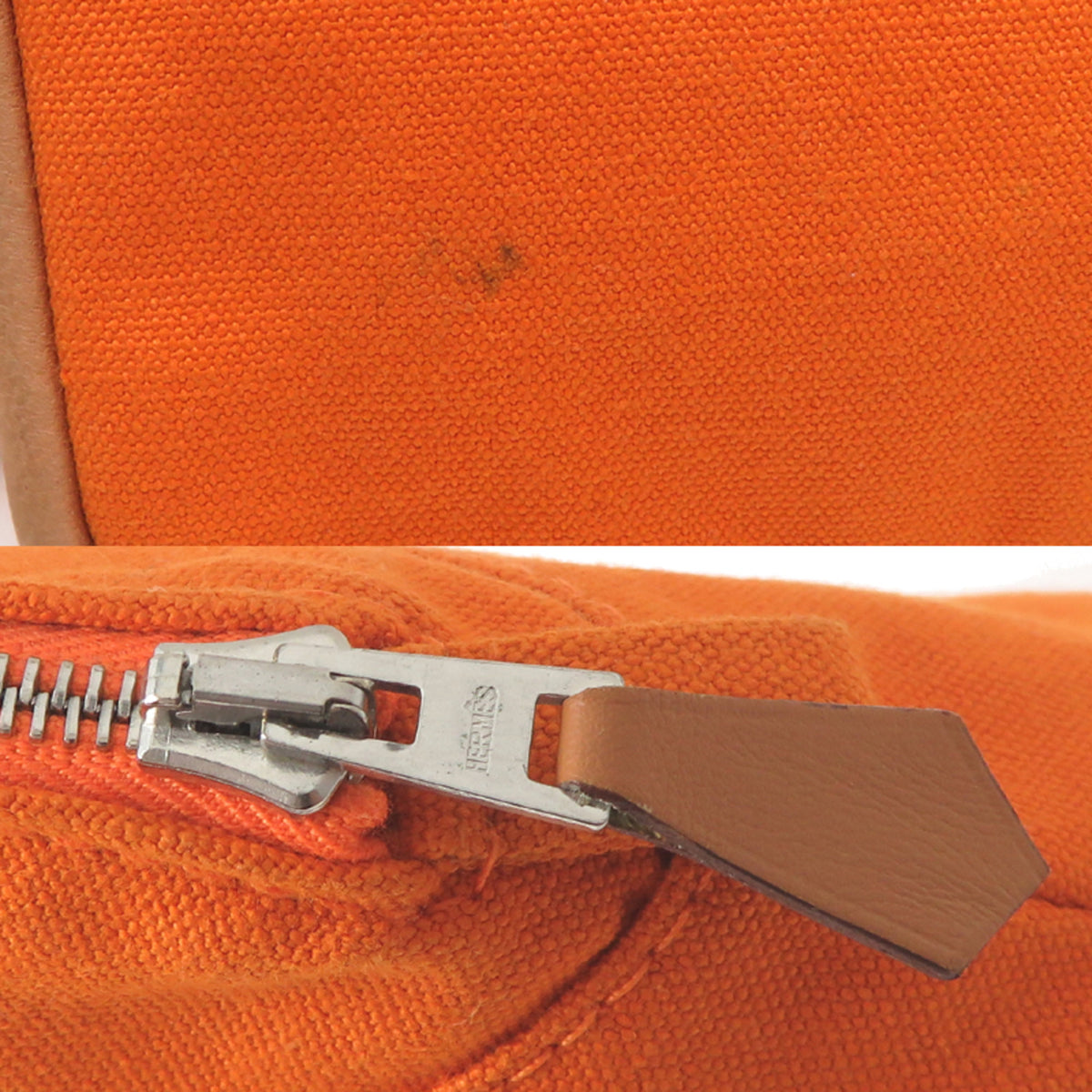 Hermes Orange Cotton Canvas Leather Pouch (Pre-Owned)