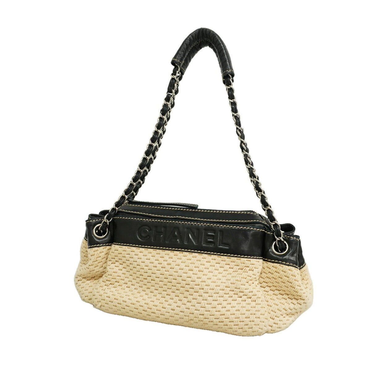 Chanel Beige Black Canvas Shoulder Bag (Pre-Owned)