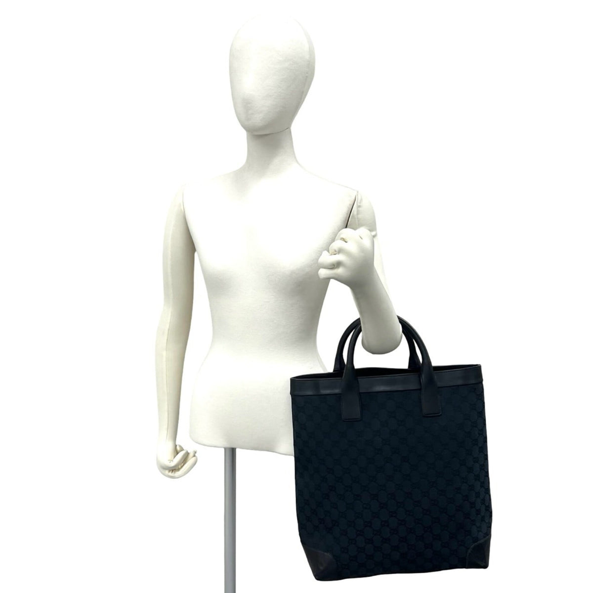 Gucci Black Canvas Leather Handbag Tote Bag (Pre-Owned)