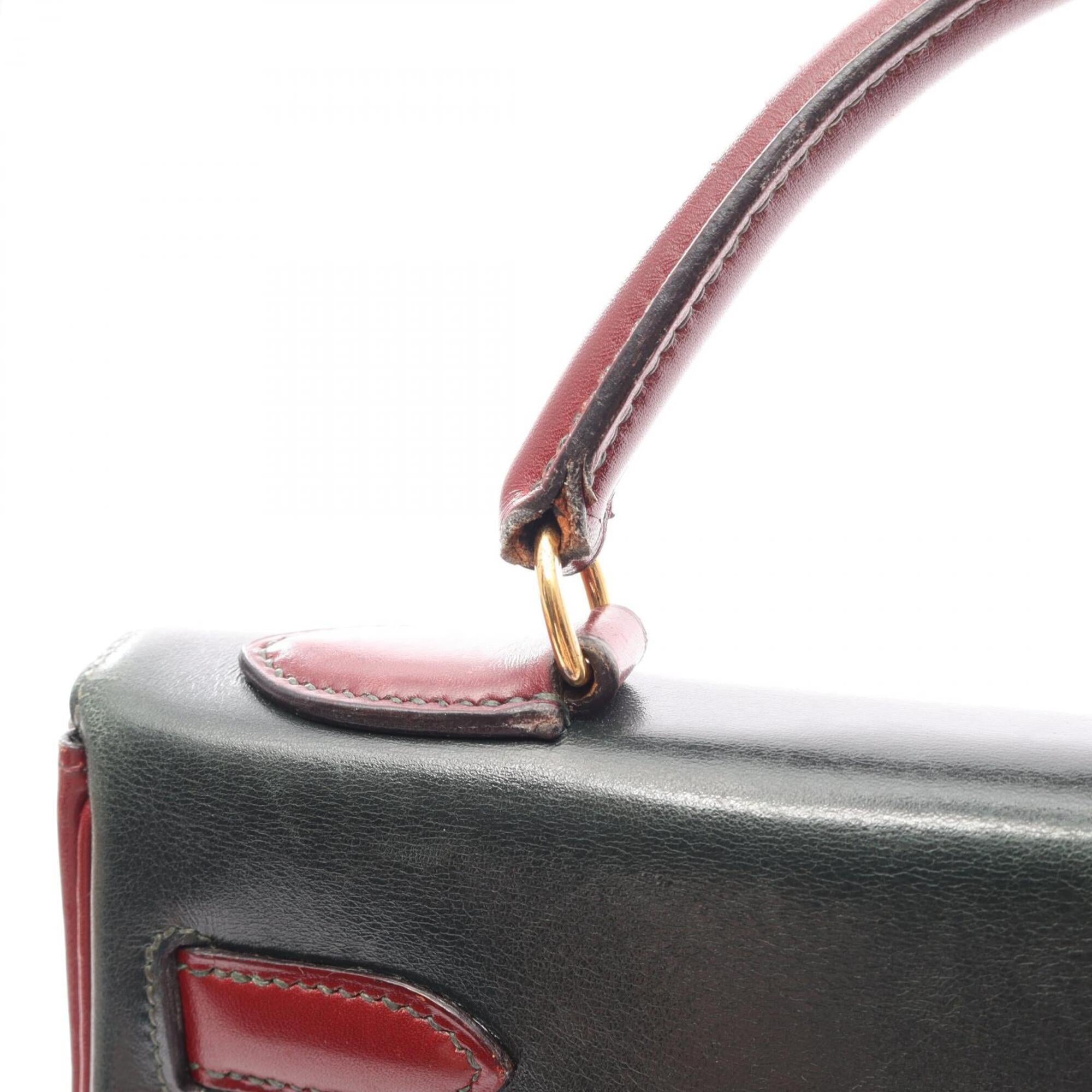 Hermes Bordeaux Brown Green Natural Rouge H Box Calf Leather Handbag (Pre-Owned)