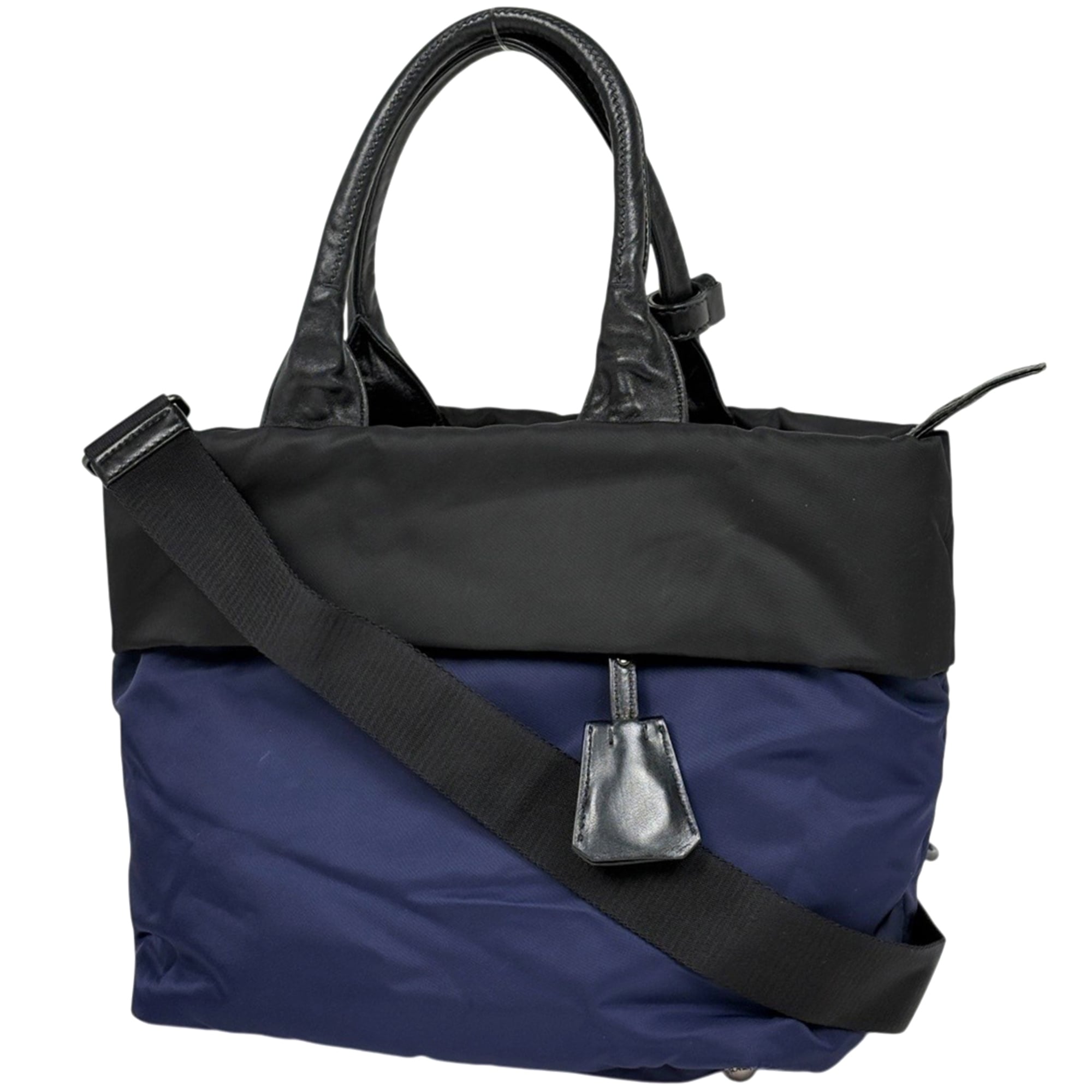 Prada Navy Nero Nylon Leather Handbag (Pre-Owned)