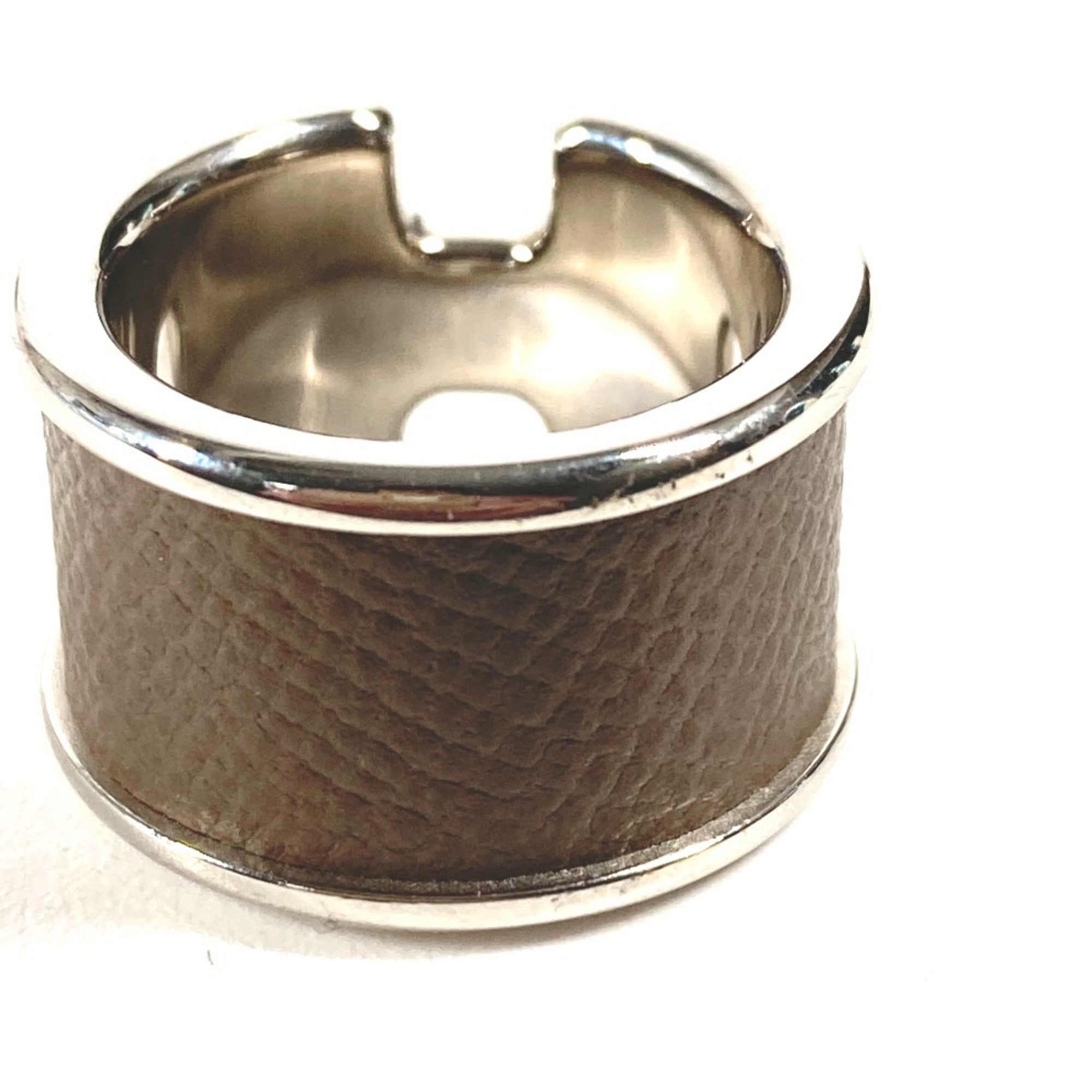 Hermes Etoupe Gray Gray Leather Band Ring (Pre-Owned)