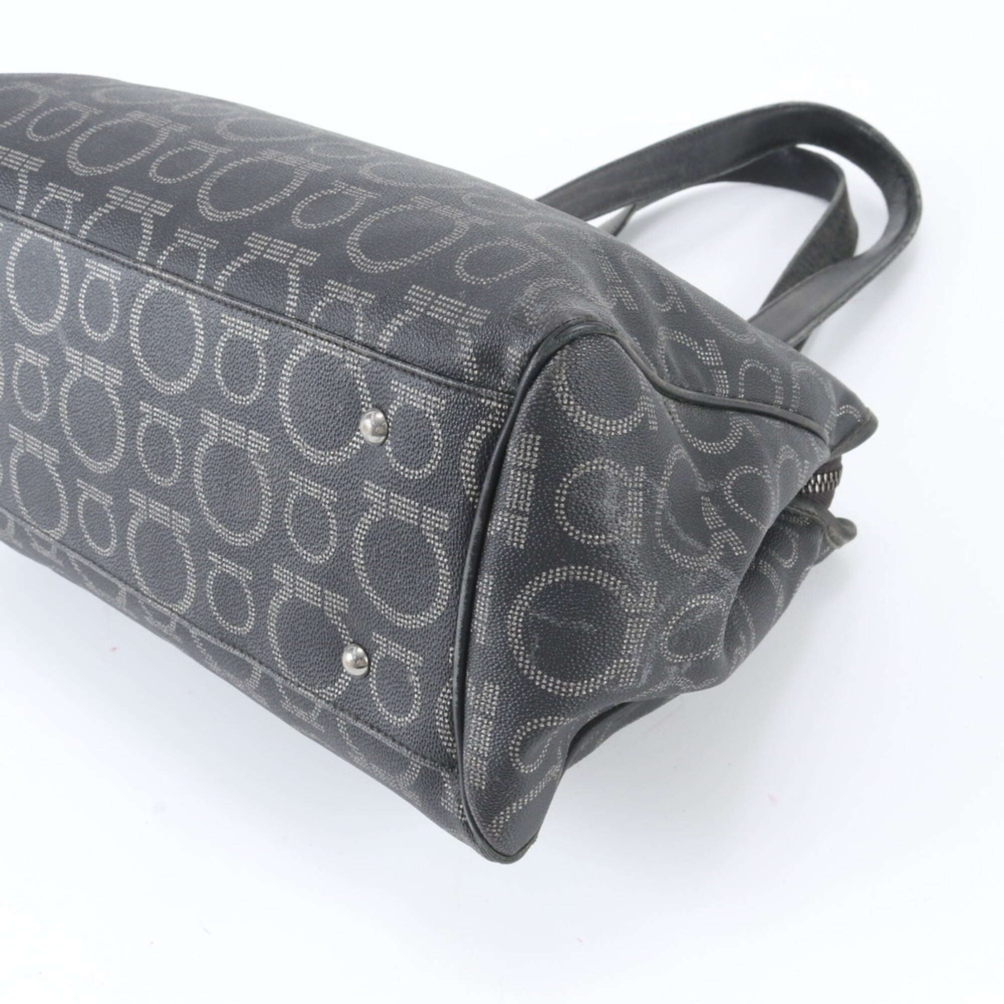 Salvatore Ferragamo Black Leather Coated Canvas Handbag Shoulder Bag Tote Bag (Pre-Owned)