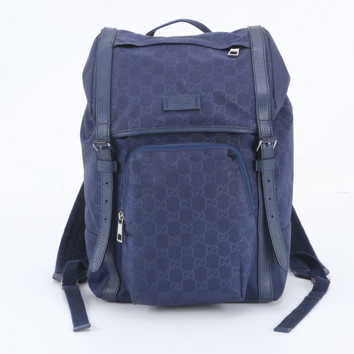 Gucci Blue Leather Nylon Backpack Shoulder Bag (Pre-Owned)
