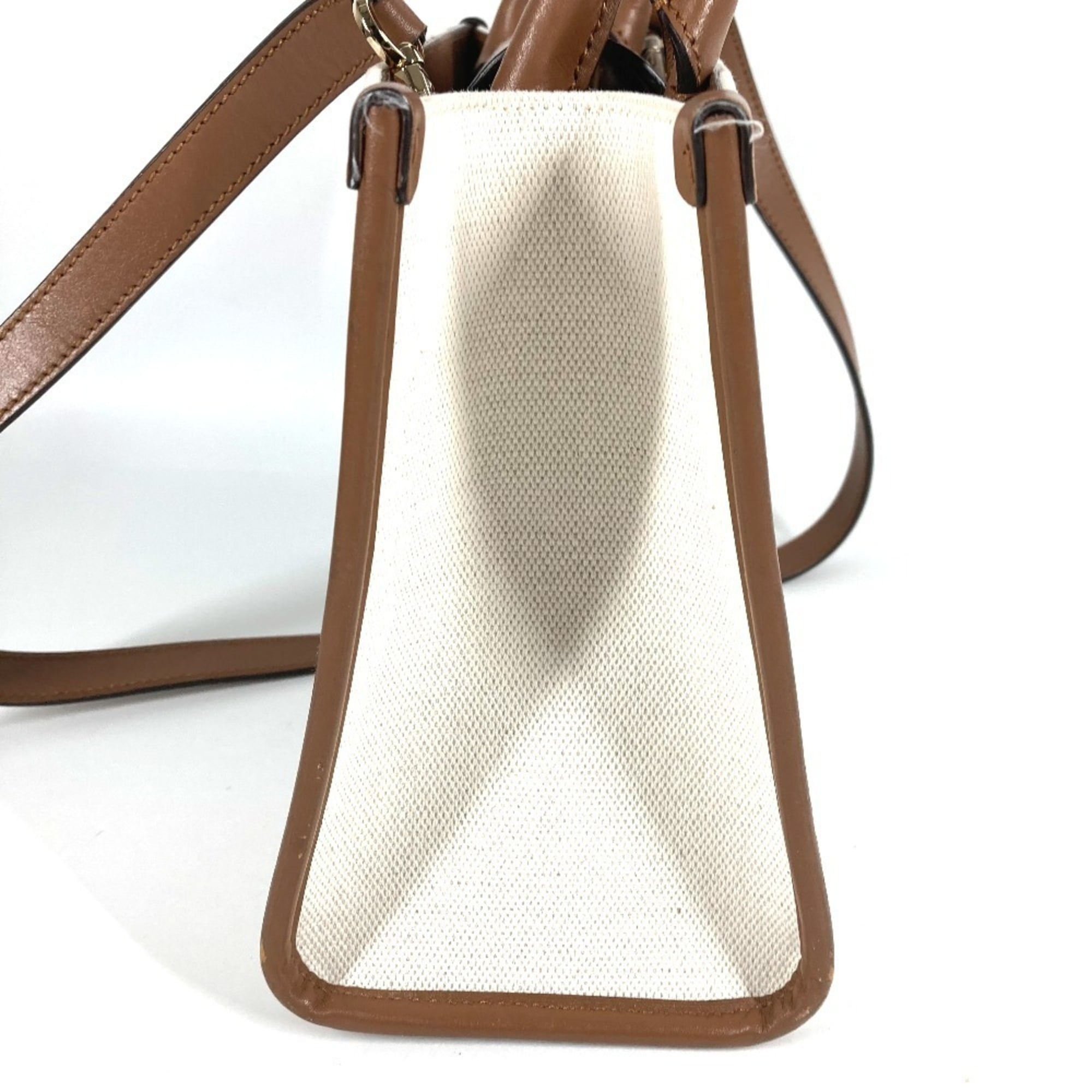 Jimmy Choo Beige Leather Canvas Handbag Shoulder Bag Tote Bag (Pre-Owned)