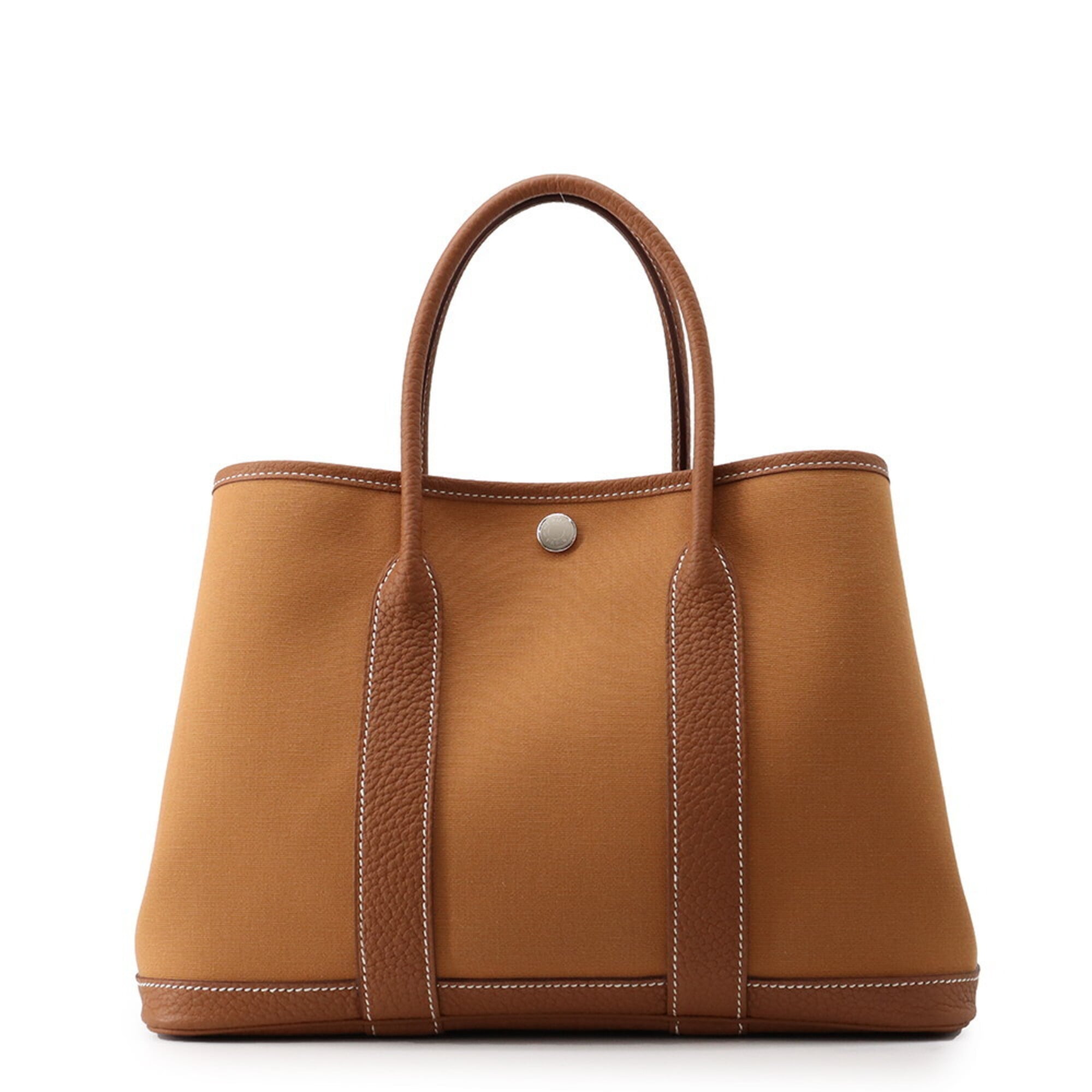 Hermes Garden Gold Negonda Leather Toile Officier Handbag Tote Bag (Pre-Owned)