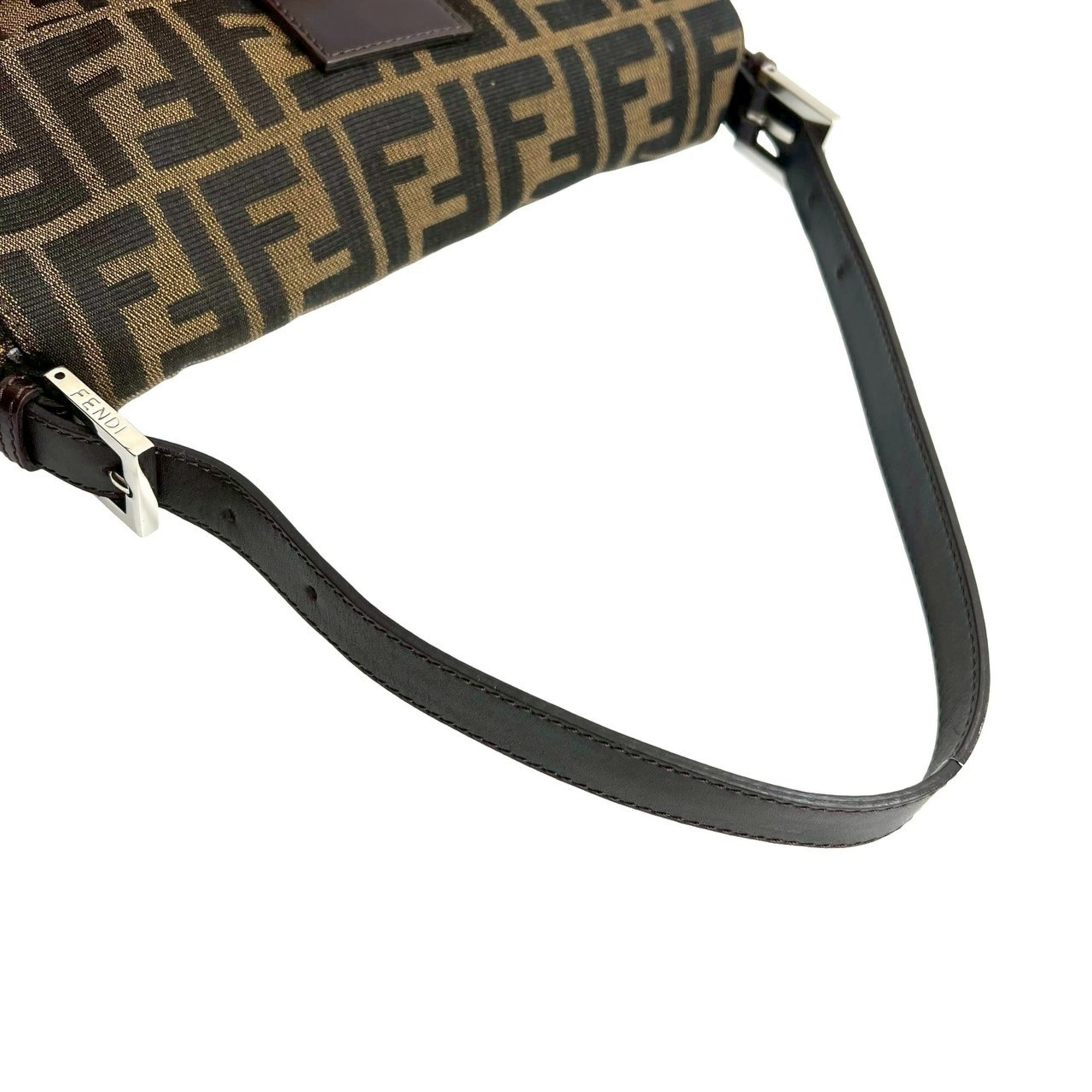 Fendi Black Brown Canvas Leather Handbag Shoulder Bag (Pre-Owned)