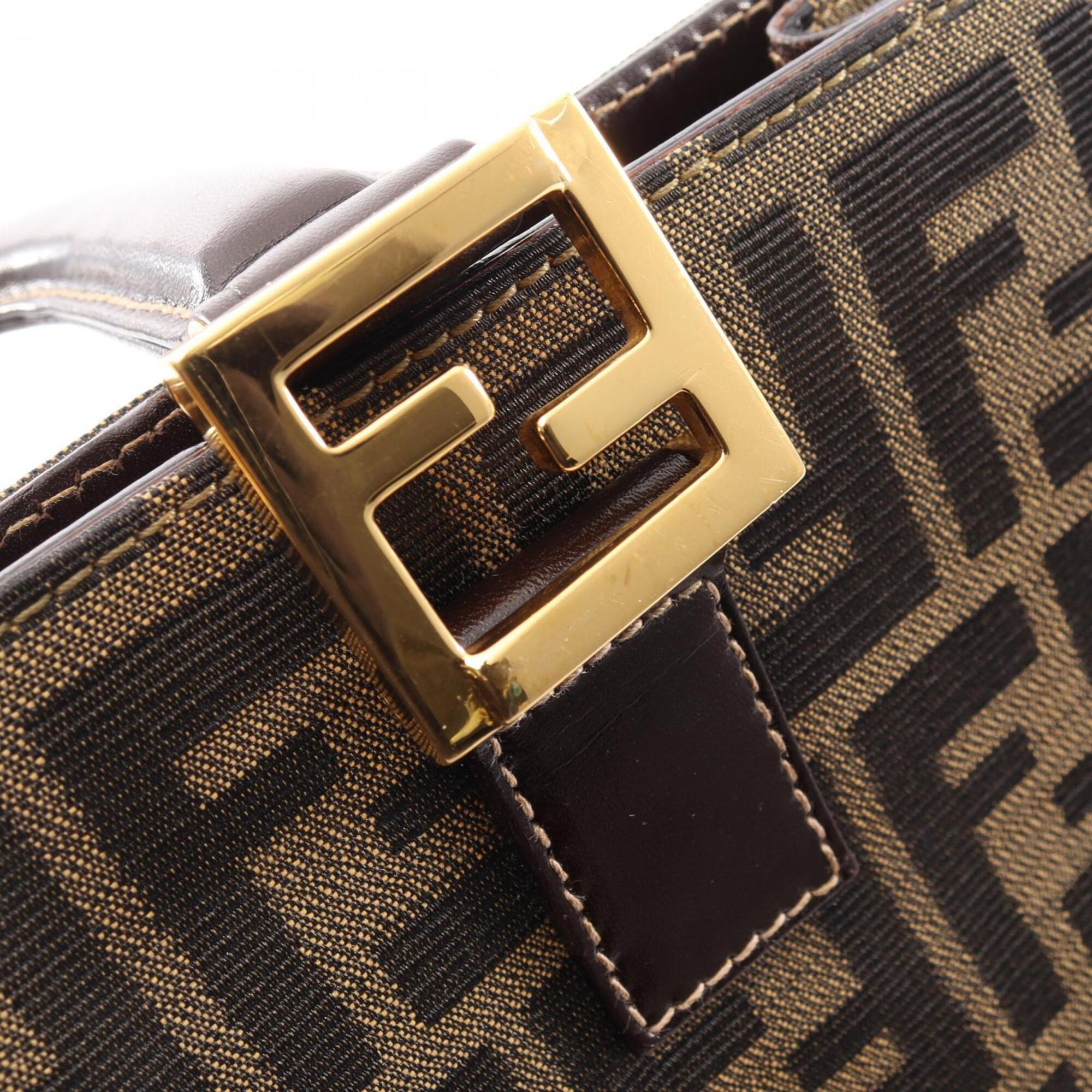 Fendi Black Brown Canvas Leather Handbag Tote Bag (Pre-Owned)