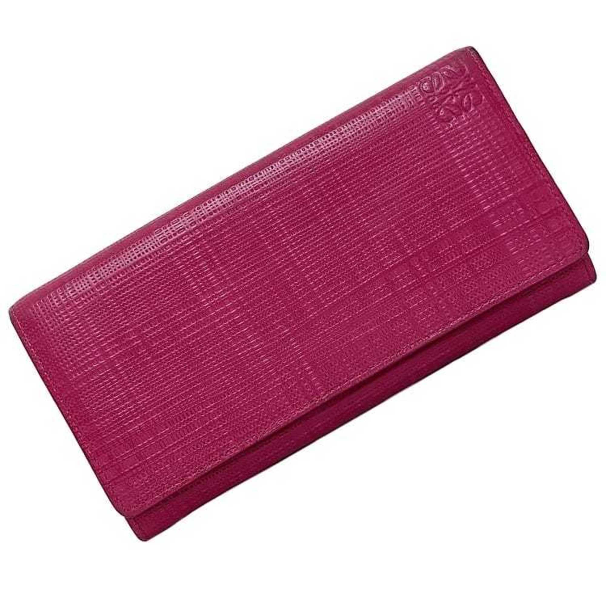 Loewe Linen Gold Pink Leather Long Wallet (Bi-Fold) (Pre-Owned)