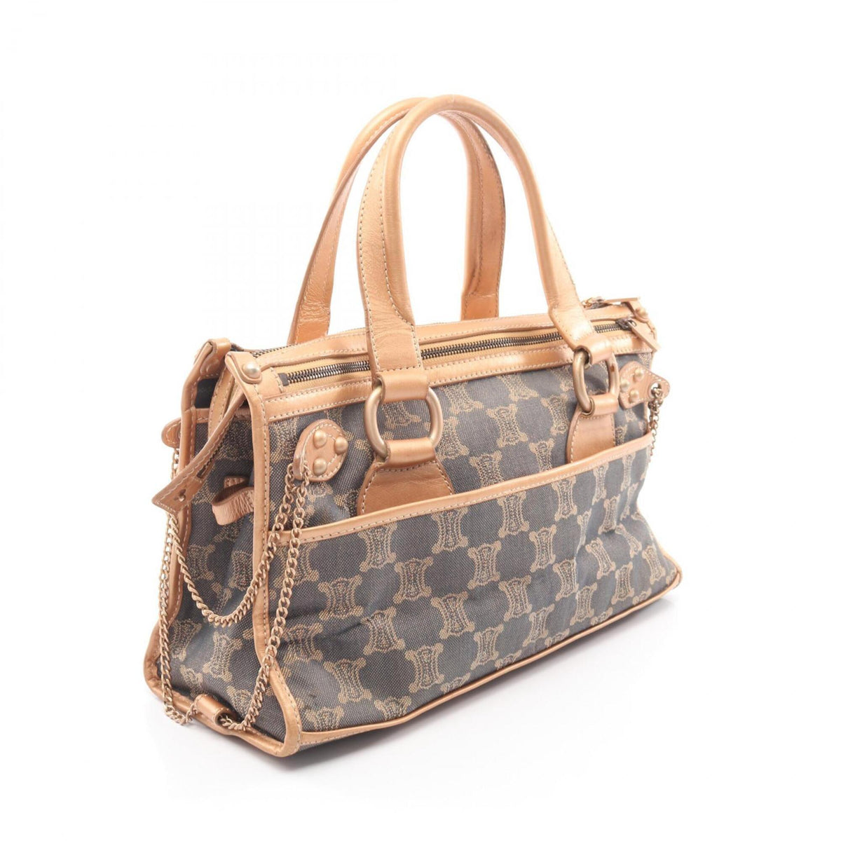 Celine Blue Brown Canvas Leather Handbag (Pre-Owned)