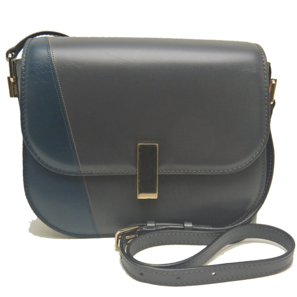 Valextra Gray Navy Leather Shoulder Bag (Pre-Owned)