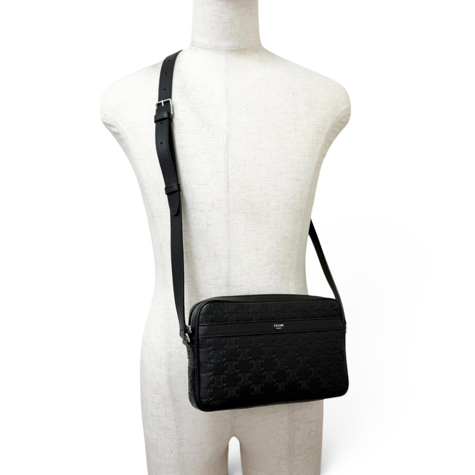Celine Black Leather Messenger Bag Shoulder Bag (Pre-Owned)