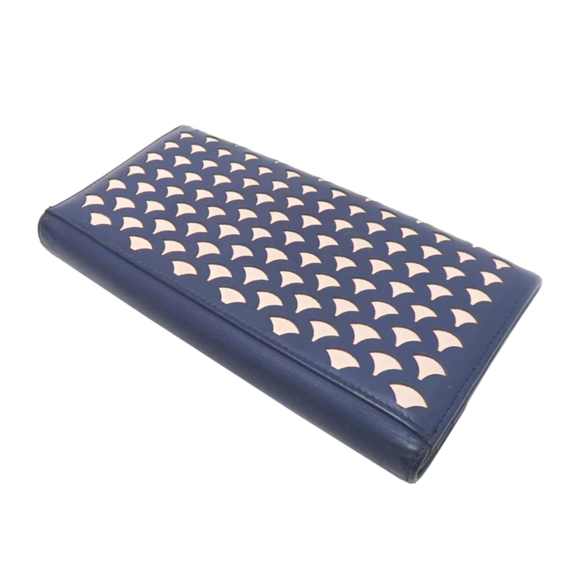 Bvlgari Beige Navy Leather Long Wallet (Bi-Fold) (Pre-Owned)