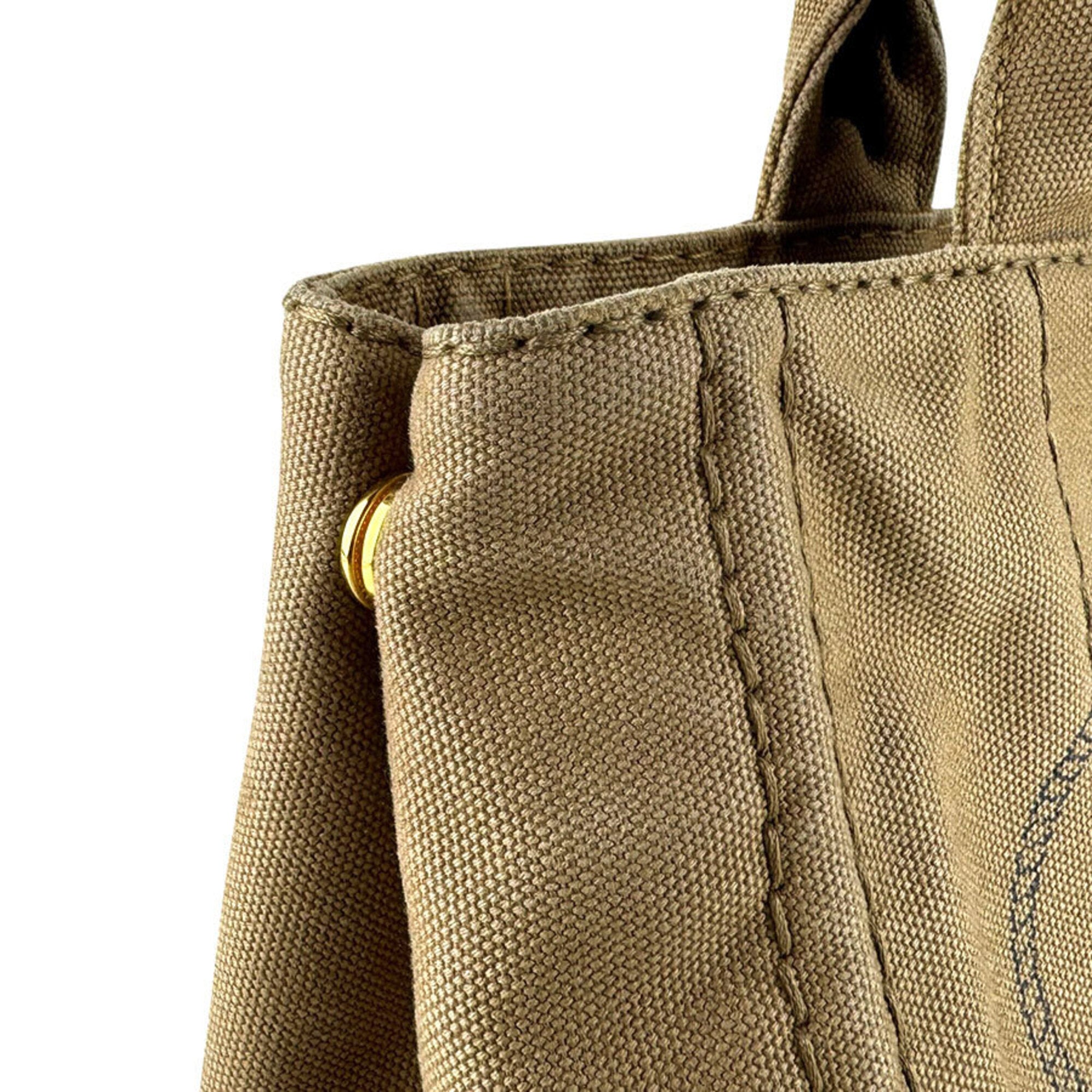 Prada Beige Brown Canapa Handbag Shoulder Bag (Pre-Owned)