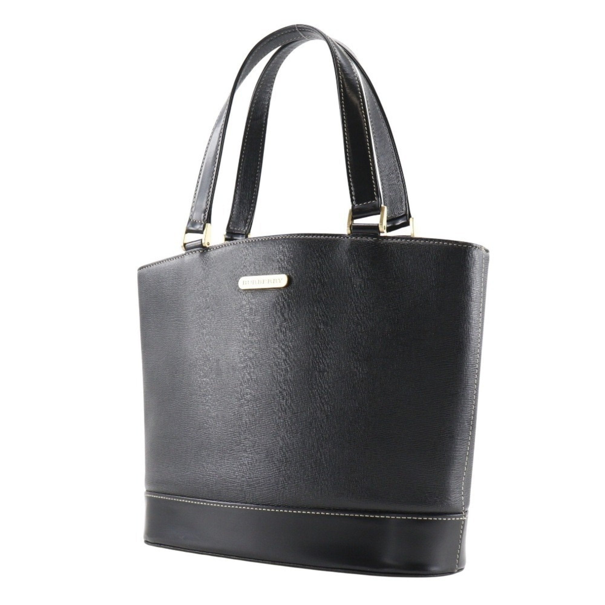 Burberry Black Leather Handbag Tote Bag (Pre-Owned)