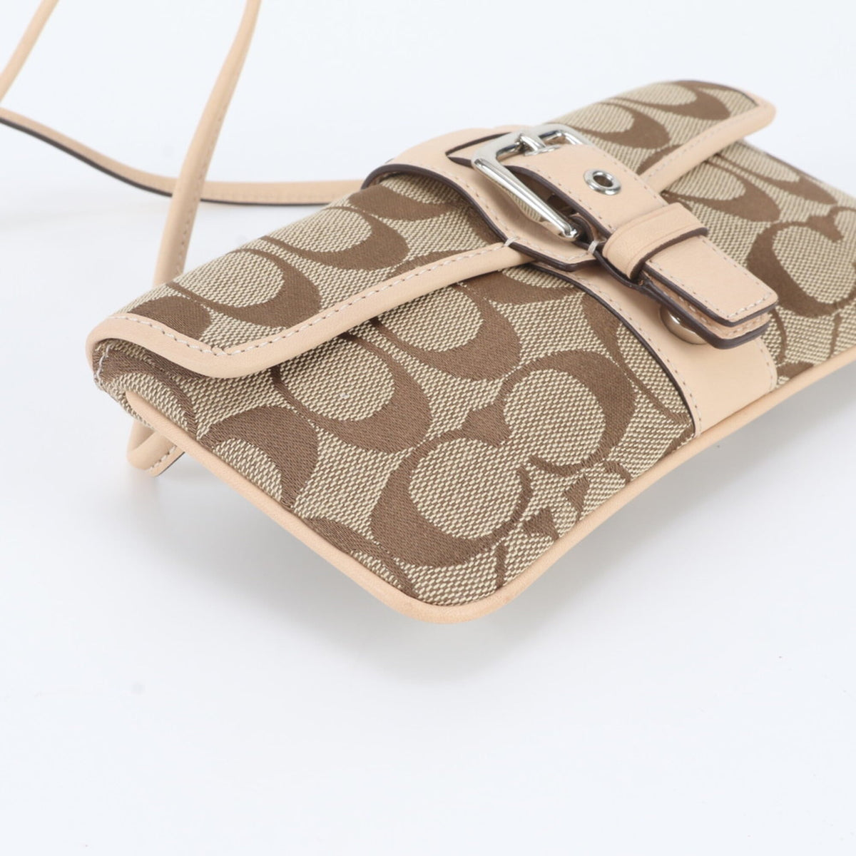 Coach Signature Beige Brown Leather Canvas Shoulder Bag (Pre-Owned)