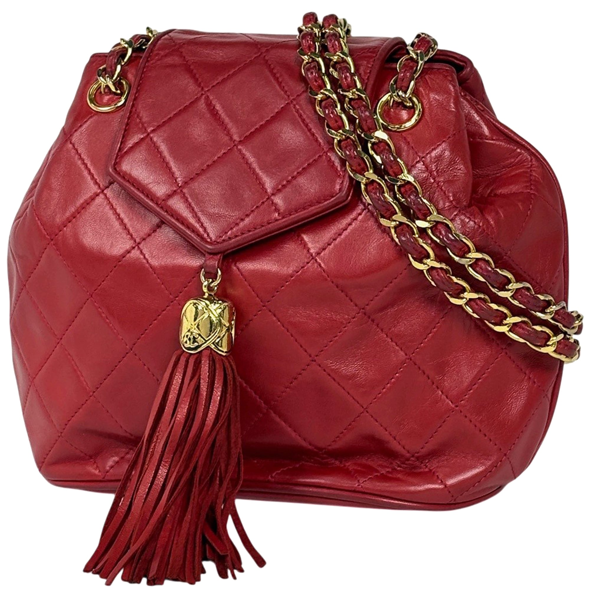 Chanel Red Color Leather Shoulder Bag (Pre-Owned)