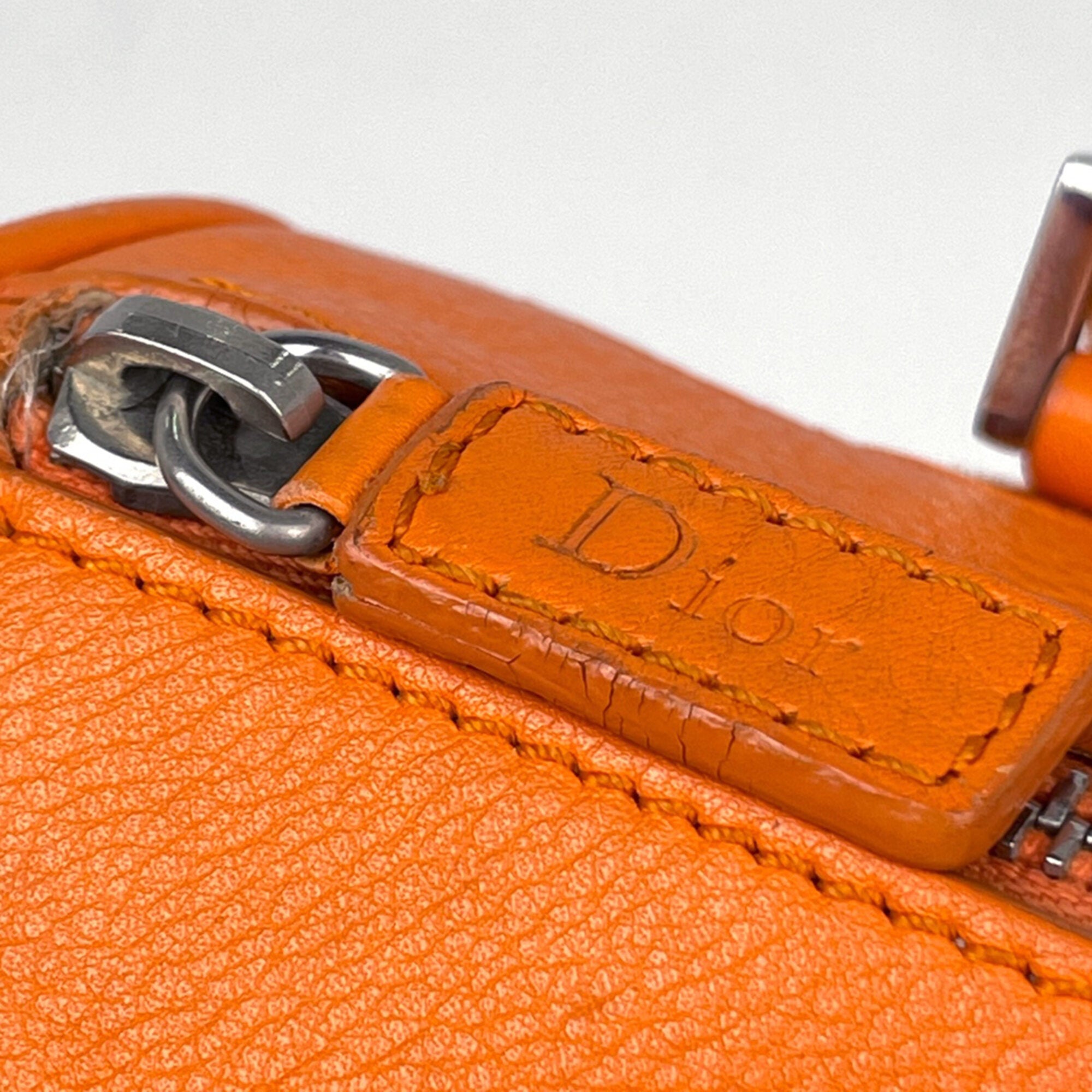 Christian Dior Beige Orange Canvas Leather Handbag (Pre-Owned)