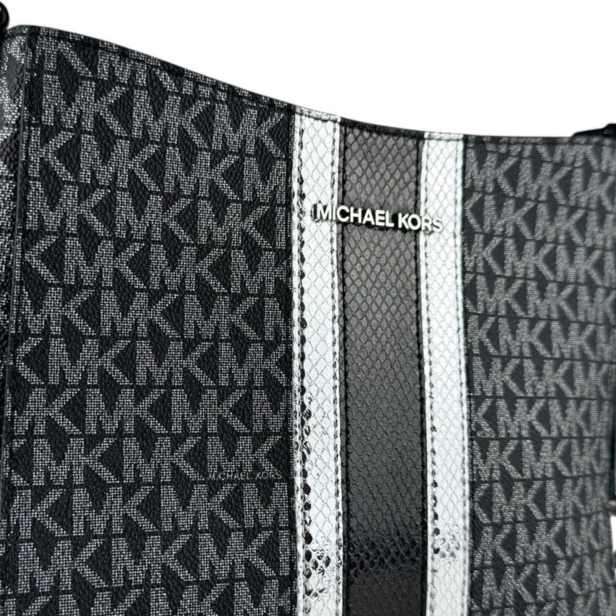 Michael Kors Black Silver Coated Canvas Leather Shoulder Bag (Pre-Owned)