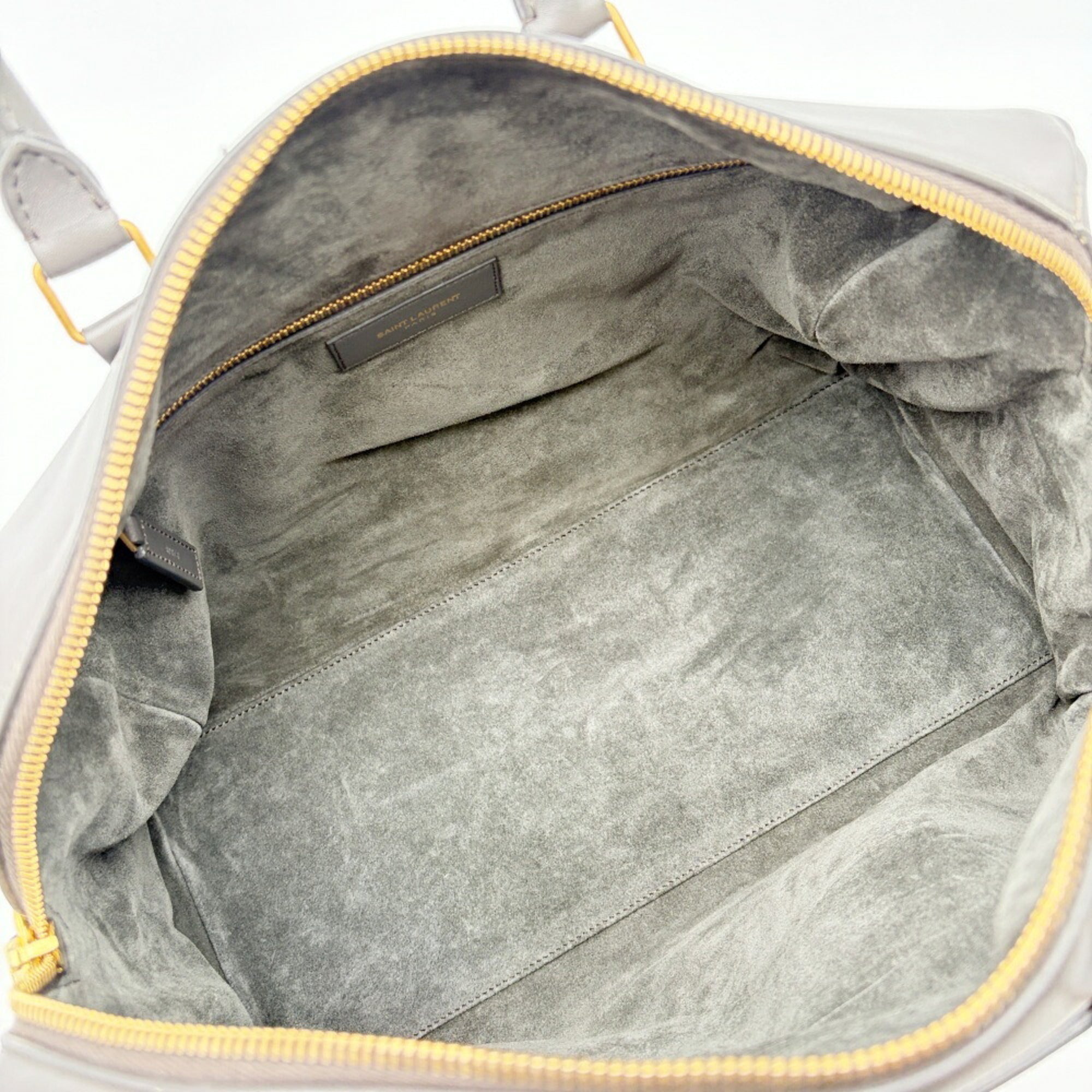 Saint Laurent Gray Leather Suede Boston Bag Shoulder Bag (Pre-Owned)
