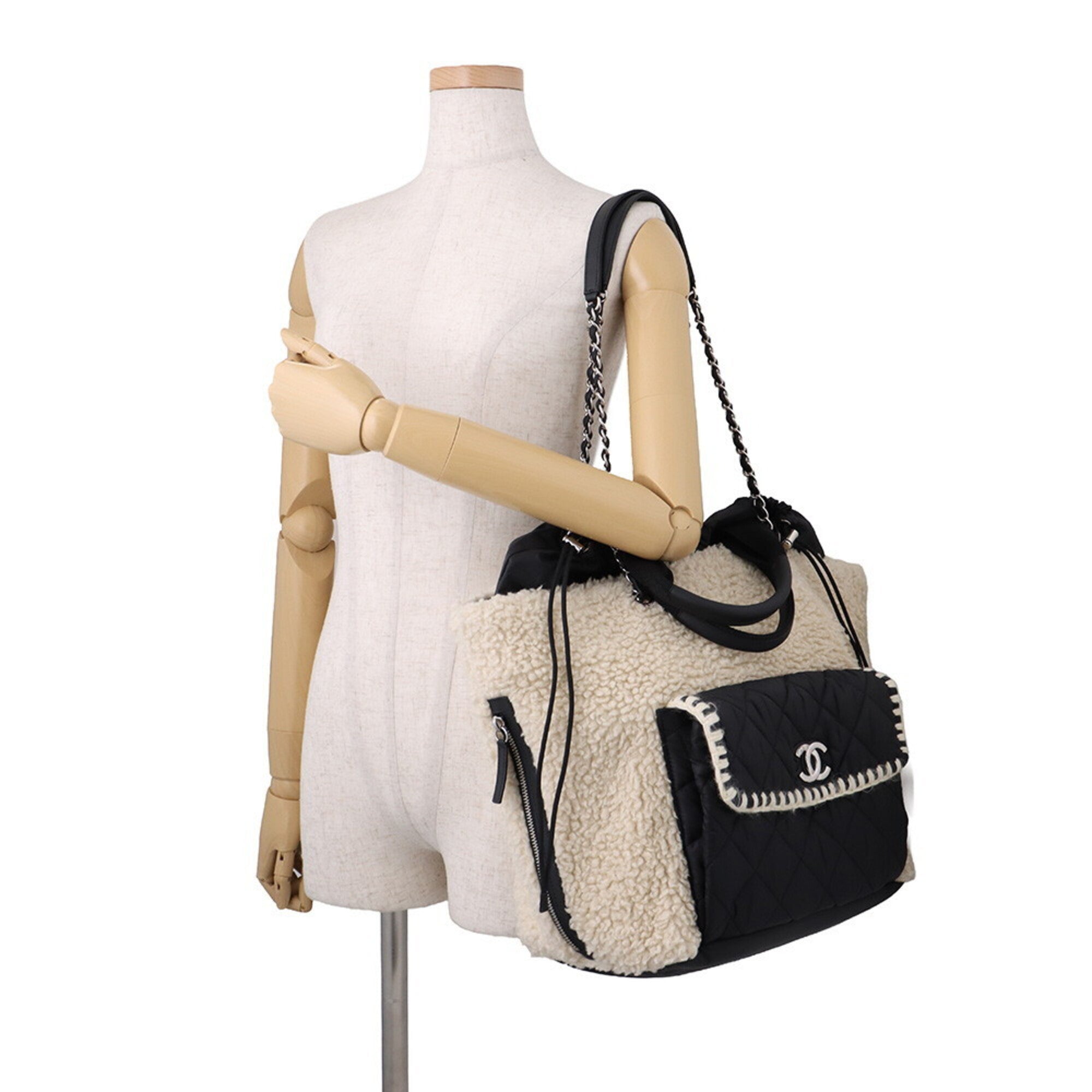 Chanel Black Ivory Nylon Leather Tote Bag (Pre-Owned)