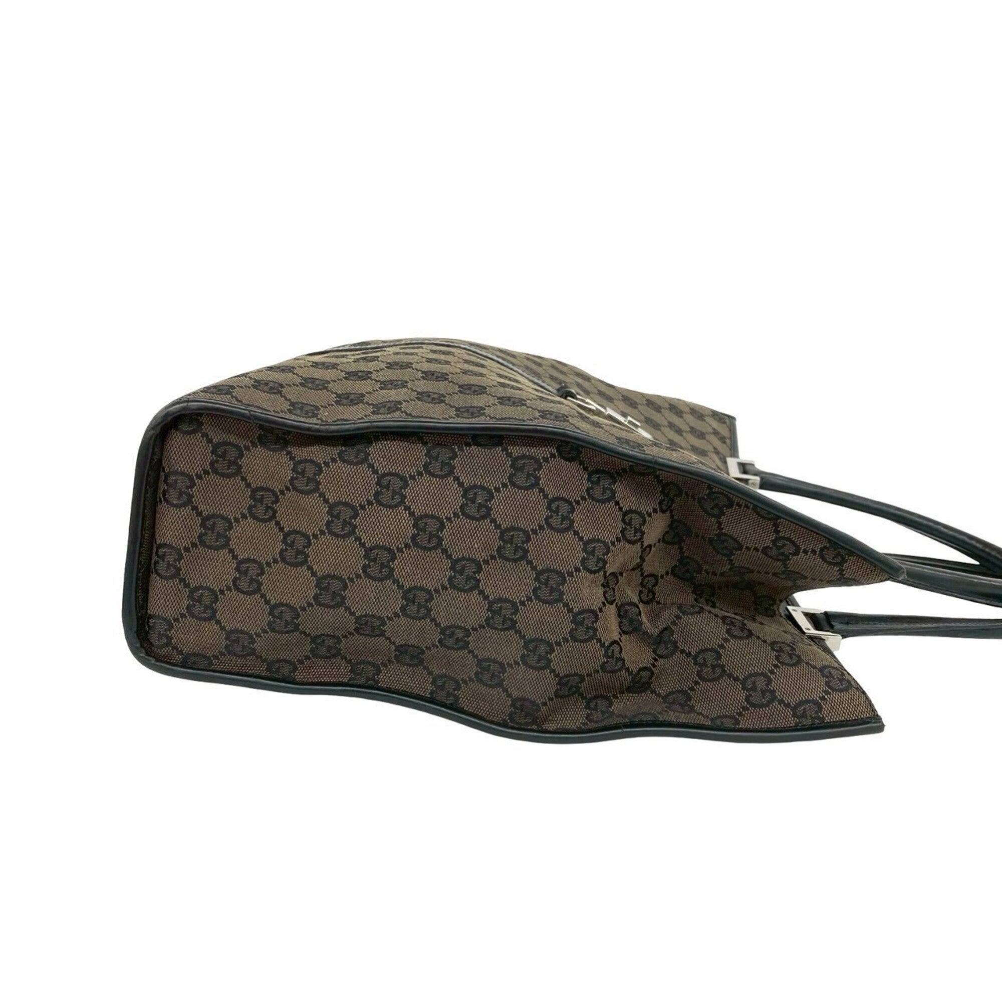 Gucci Black Brown Leather Canvas Boston Bag Handbag (Pre-Owned)