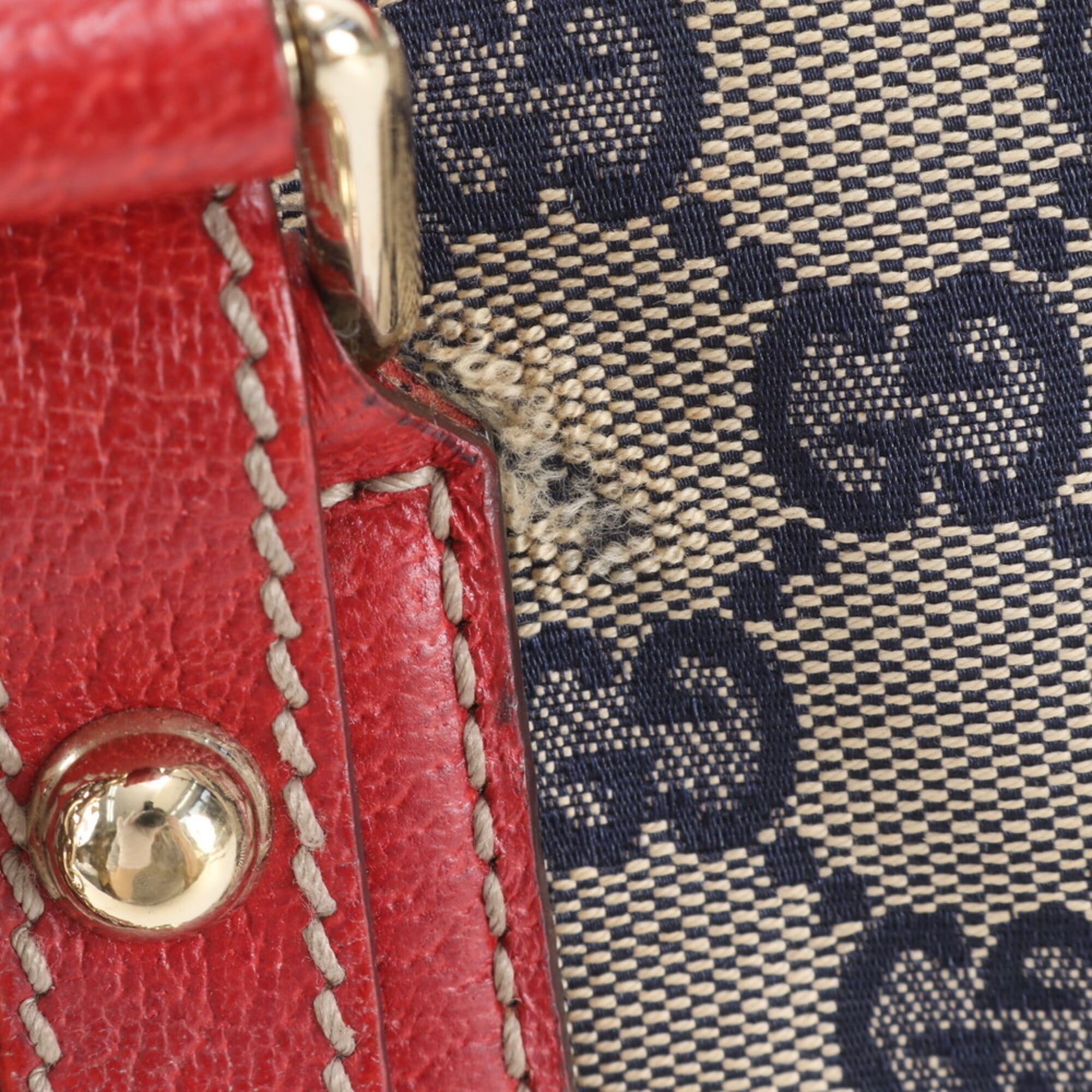 Gucci Beige Navy Red Color Leather Canvas Handbag Shoulder Bag Tote Bag (Pre-Owned)