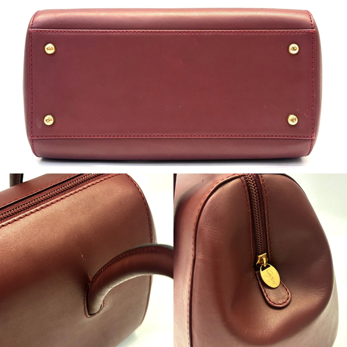 Cartier Bordeaux Wine Red Leather Boston Bag Handbag (Pre-Owned)