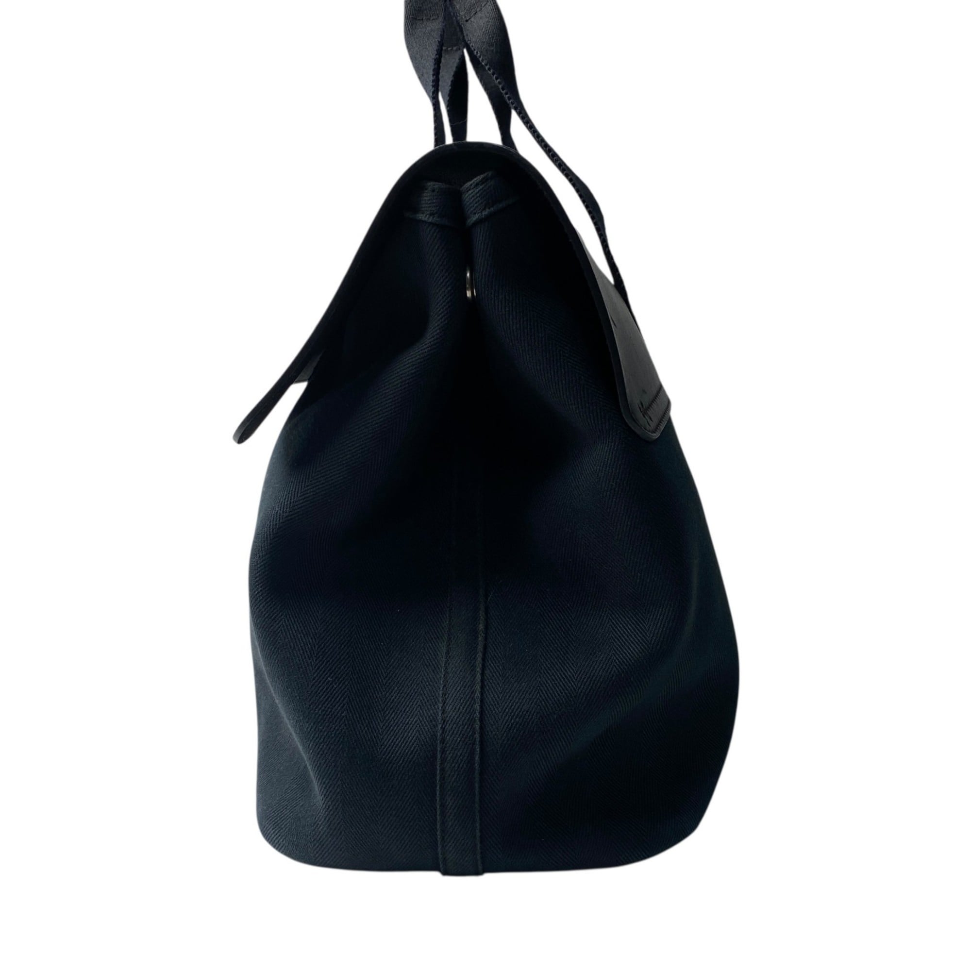 Hermes Black Navy Canvas Leather Tote Bag (Pre-Owned)