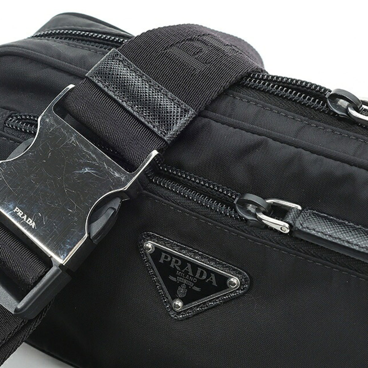 Prada Black Nero Fabric Saffiano Triangle Fanny Pack (Pre-Owned)
