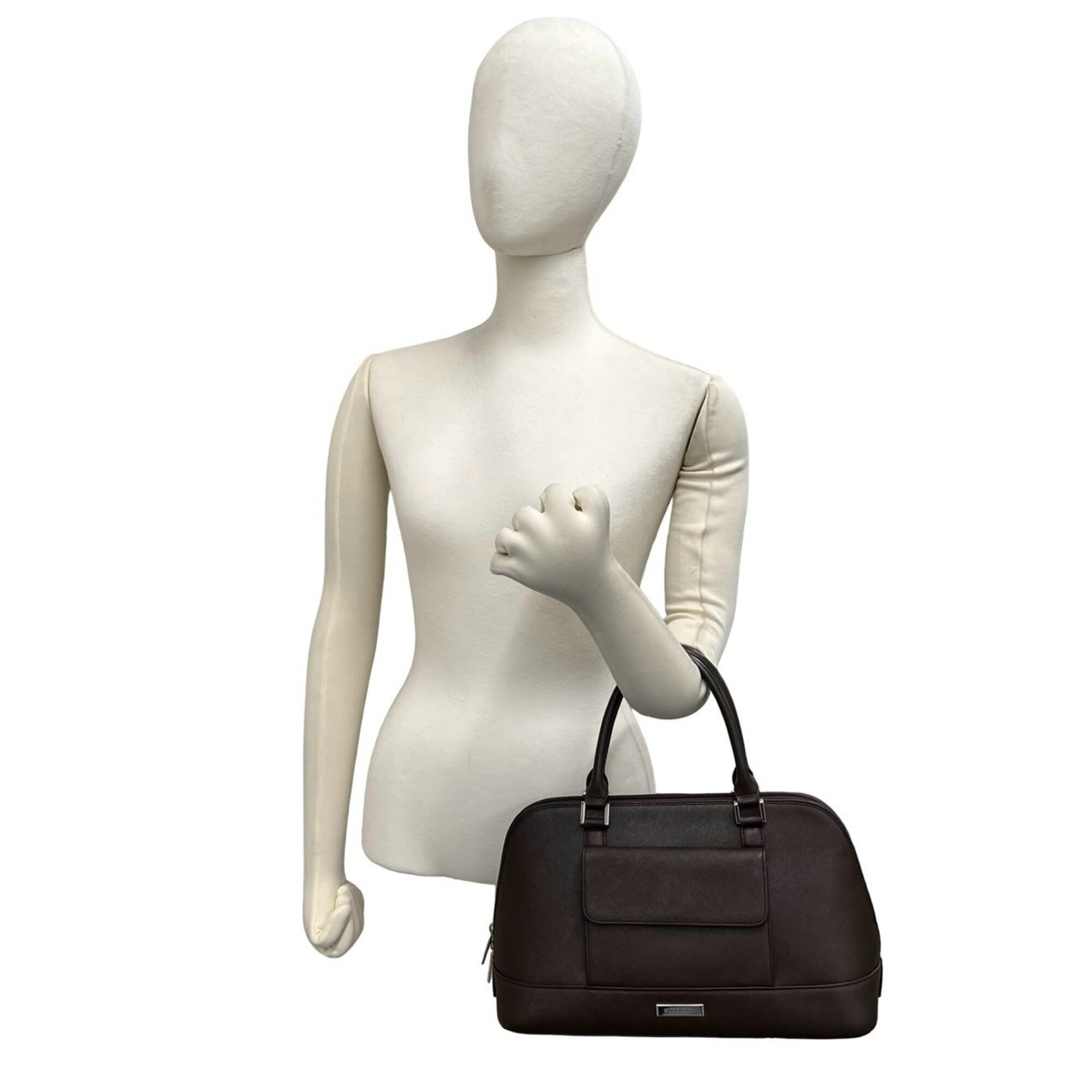 Burberry Brown Leather Boston Bag Handbag (Pre-Owned)