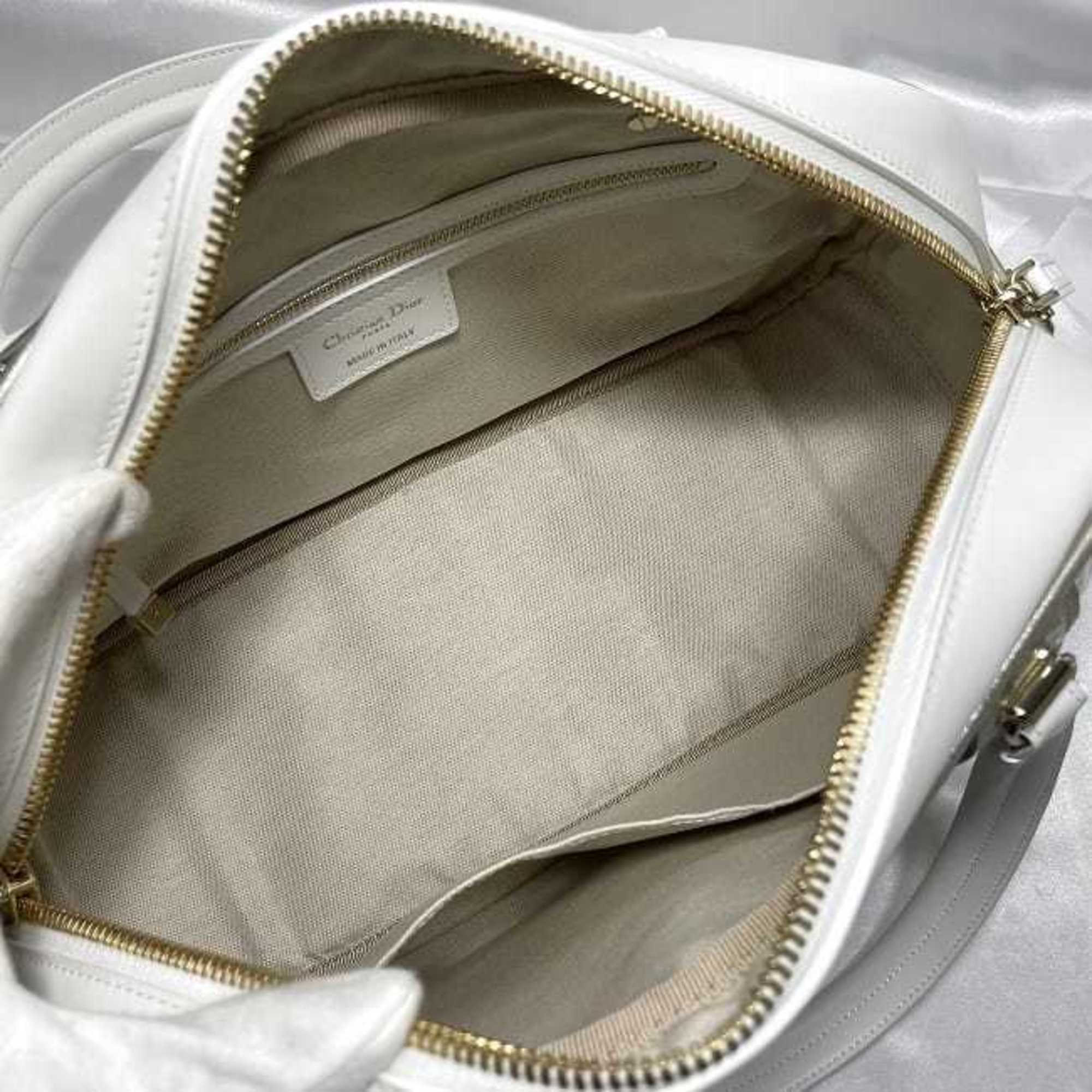 Christian Dior Trotter White Leather Rubber Boston Bag Handbag (Pre-Owned)
