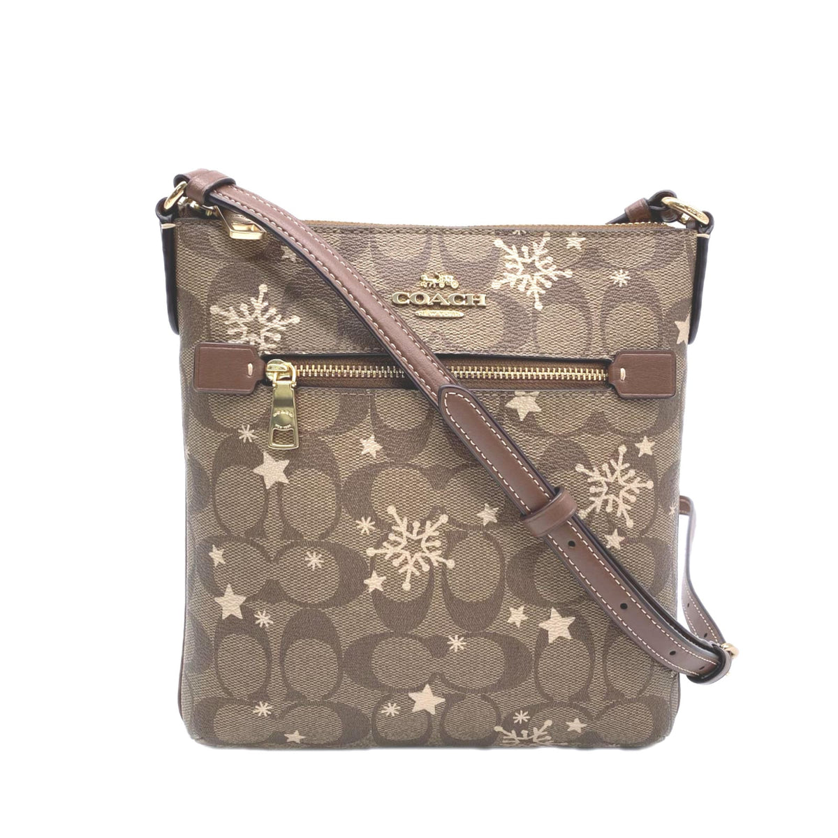 Coach Signature Beige Brown Signature Line Shoulder Bag (Pre-Owned)