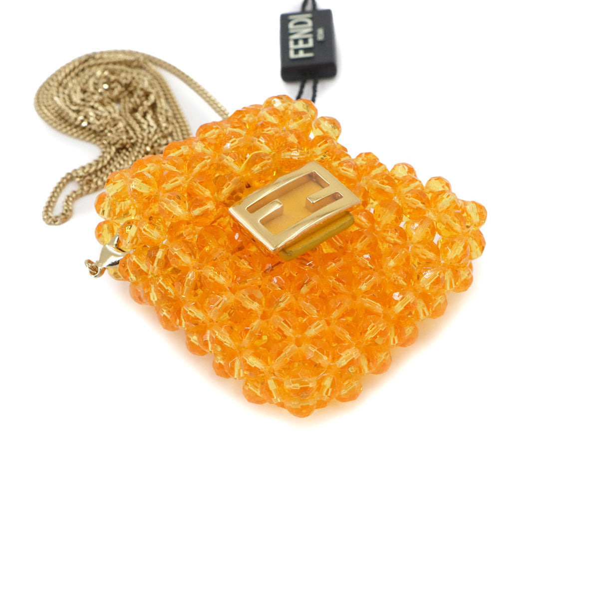 Fendi Orange Beads Leather Pouch Shoulder Bag (Pre-Owned)
