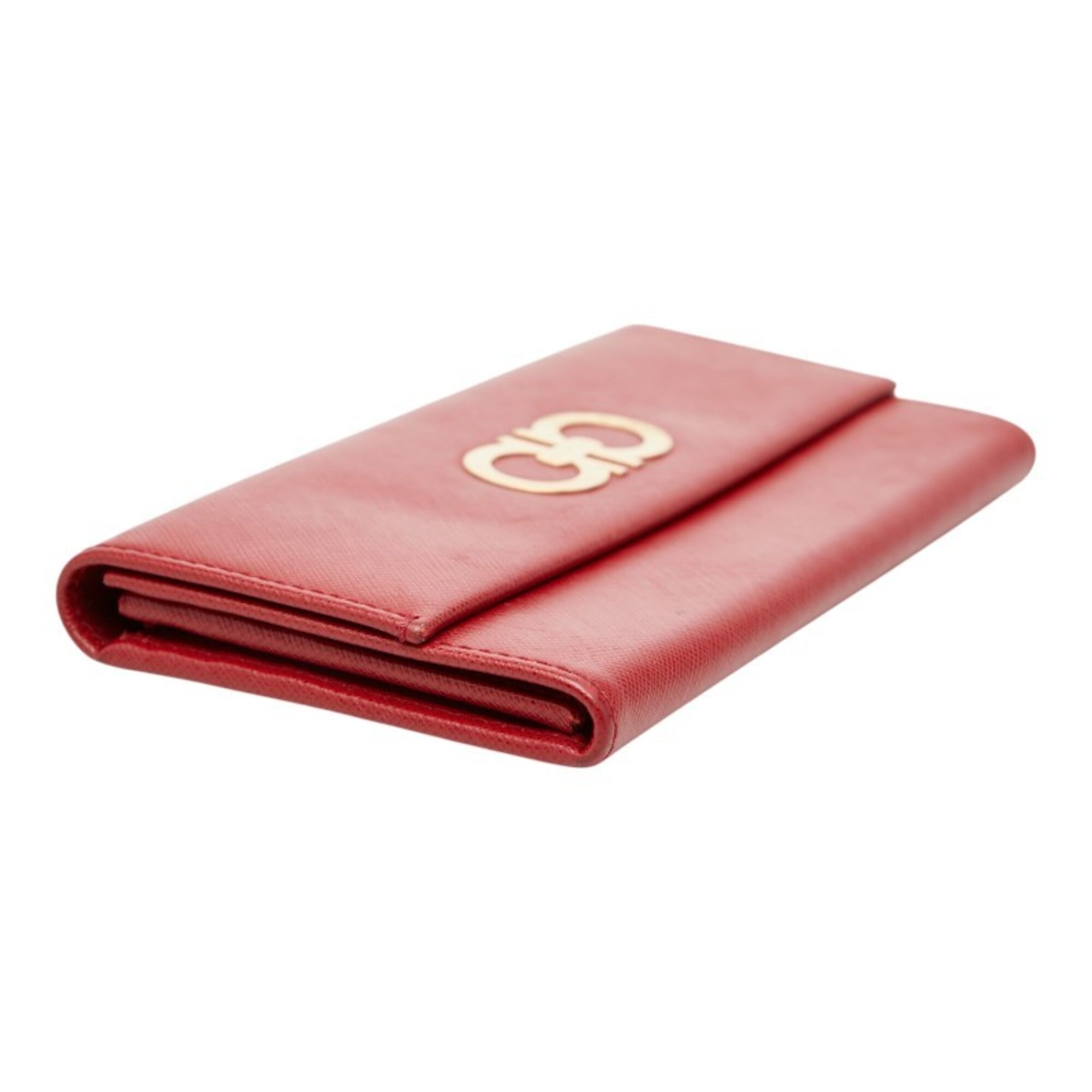 Salvatore Ferragamo Gancini Red Color Leather Long Wallet (Bi-Fold) (Pre-Owned)