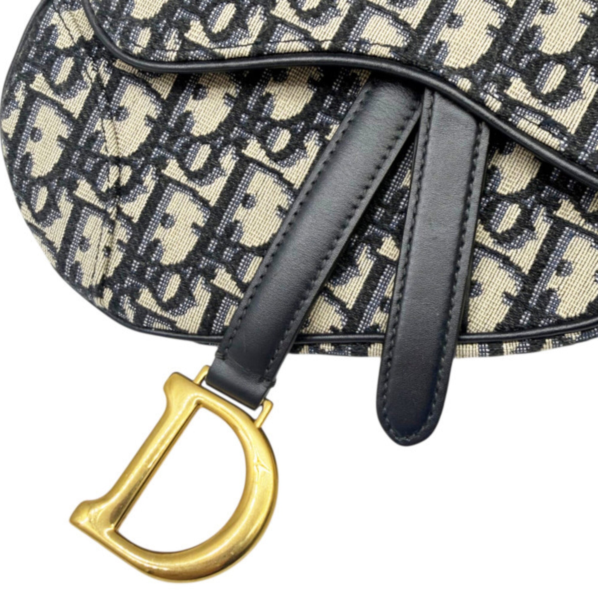 Christian Dior Navy Canvas Leather Handbag Saddle Bag (Pre-Owned)