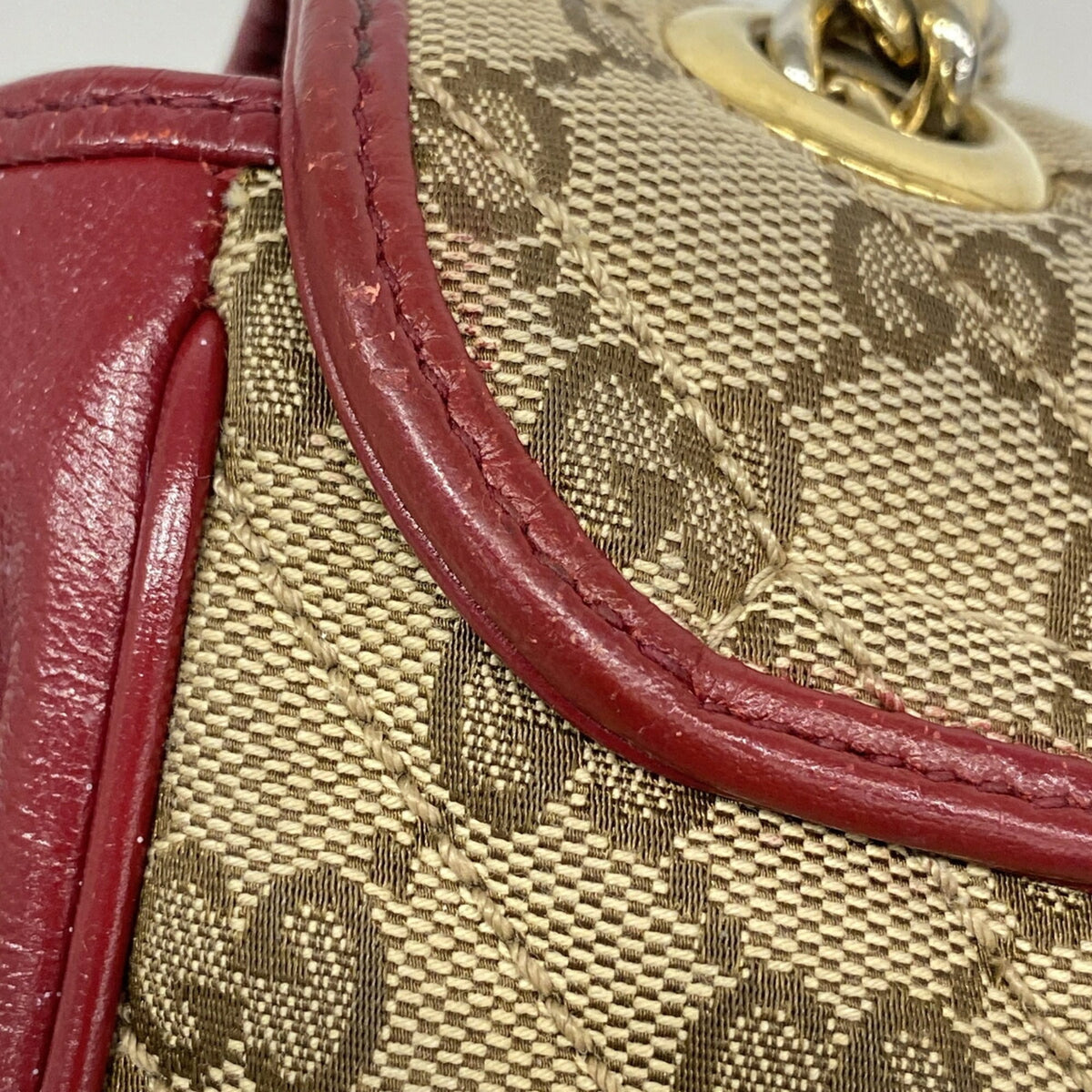 Gucci Beige Red Color Canvas Leather Shoulder Bag (Pre-Owned)