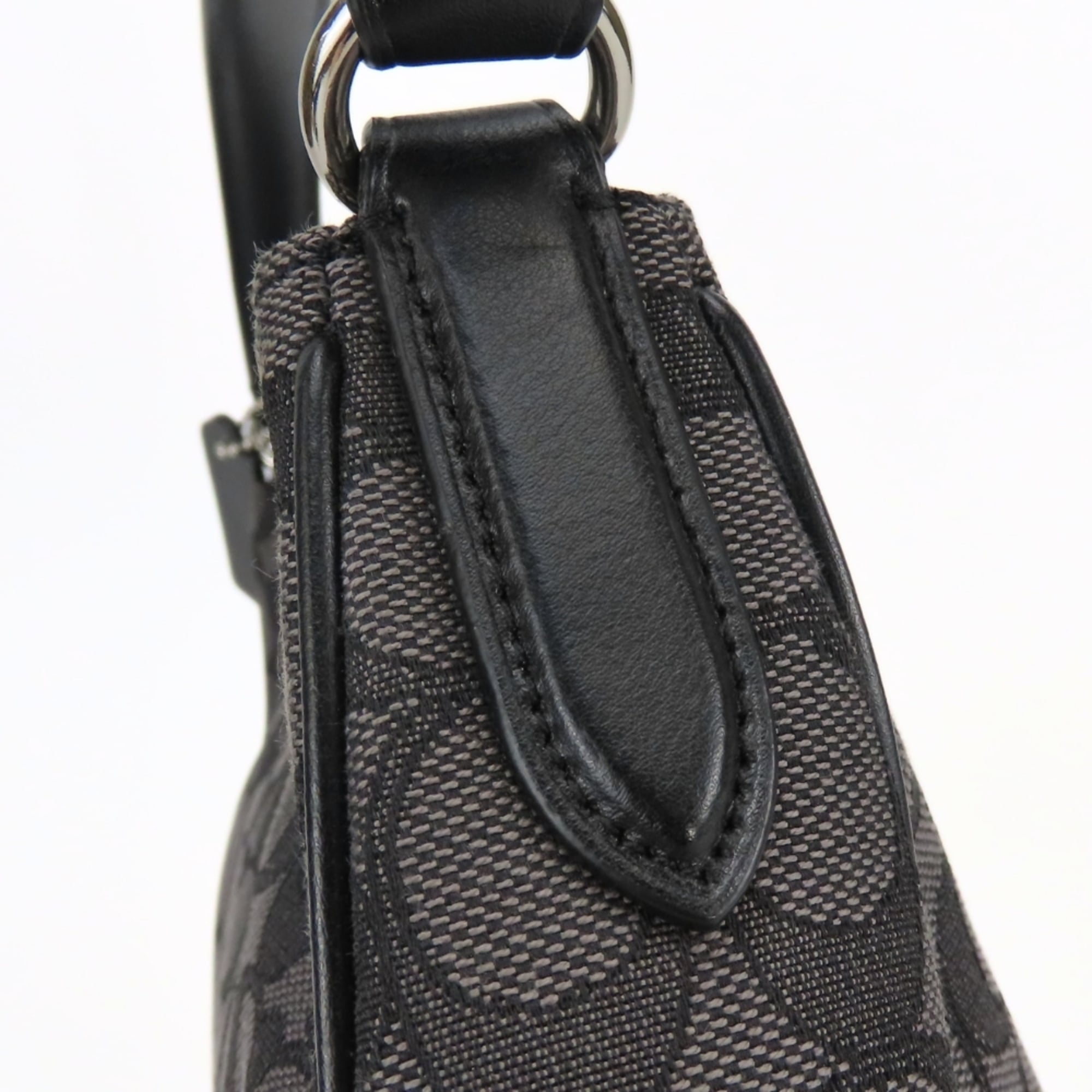 Coach Black Gray Canvas Leather Shoulder Bag (Pre-Owned)