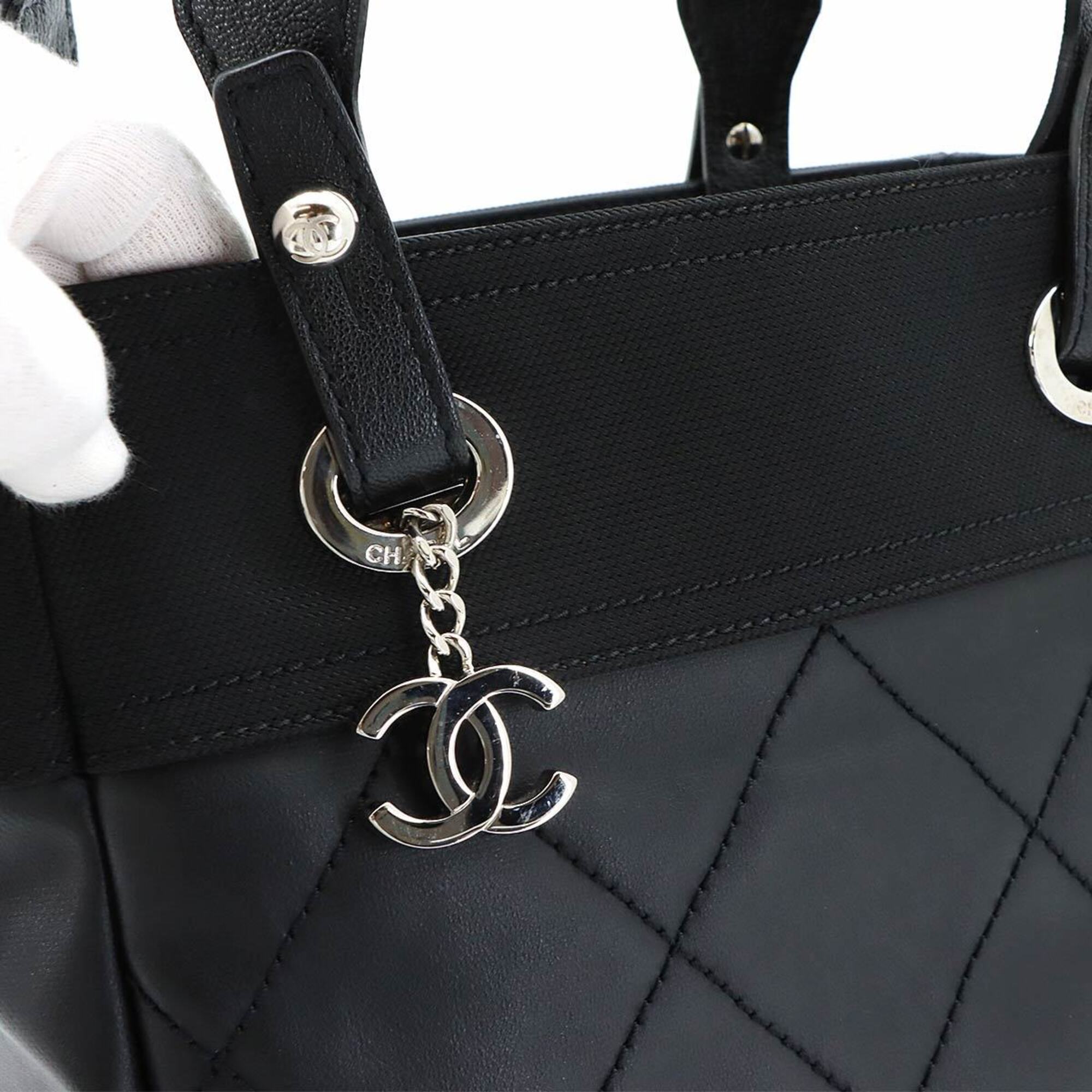 Chanel Black Nylon Pvc Leather Handbag Tote Bag (Pre-Owned)