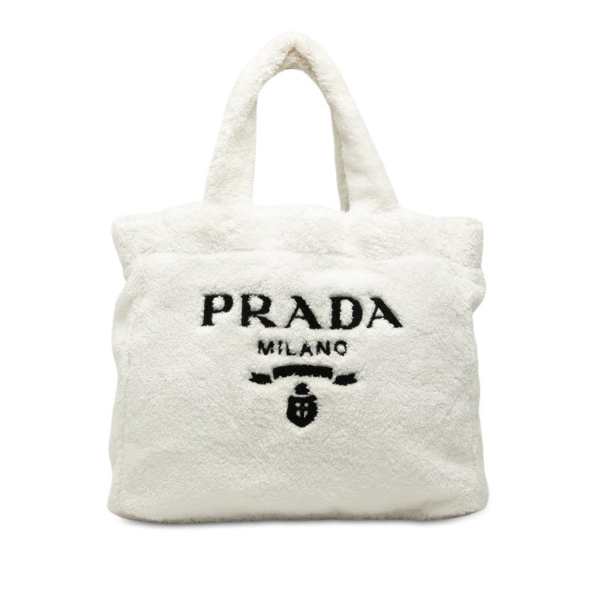 Prada White Pile Fabric Handbag Tote Bag (Pre-Owned)