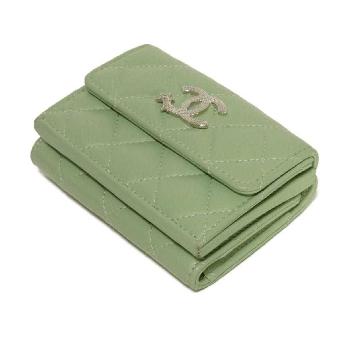 Chanel Light Green Rhinestone Wallet (Tri-Fold) (Pre-Owned)