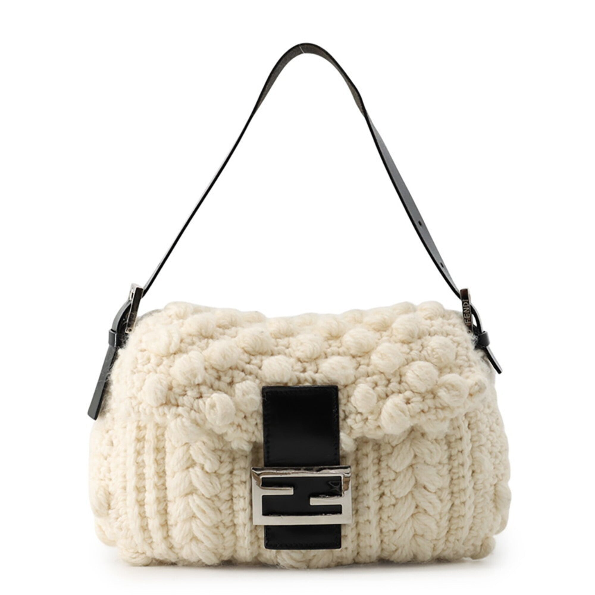 Fendi Black White Wool Leather Handbag (Pre-Owned)