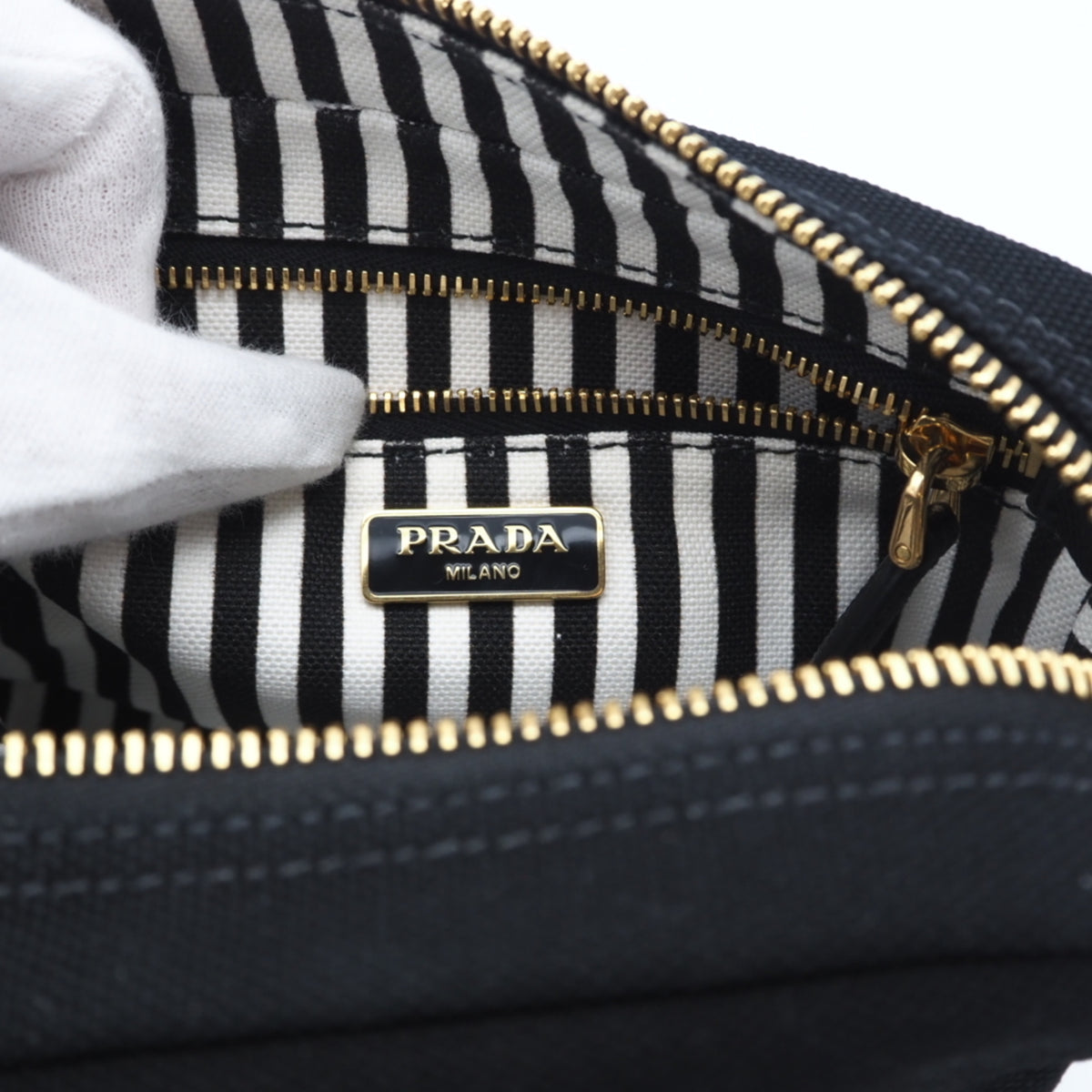 Prada Black Nero White Canvas Pouch (Pre-Owned)
