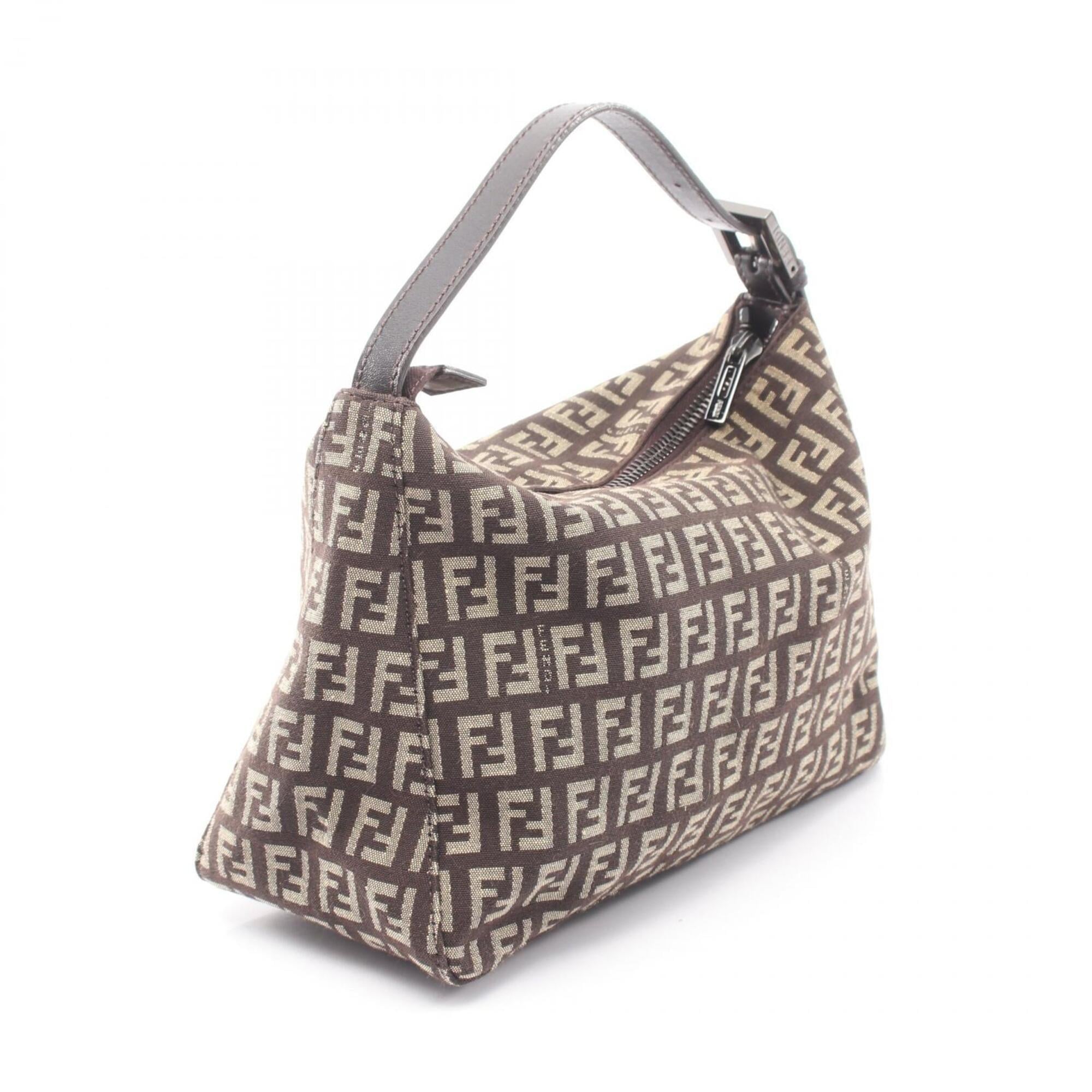 Fendi Beige Brown Canvas Leather Handbag (Pre-Owned)